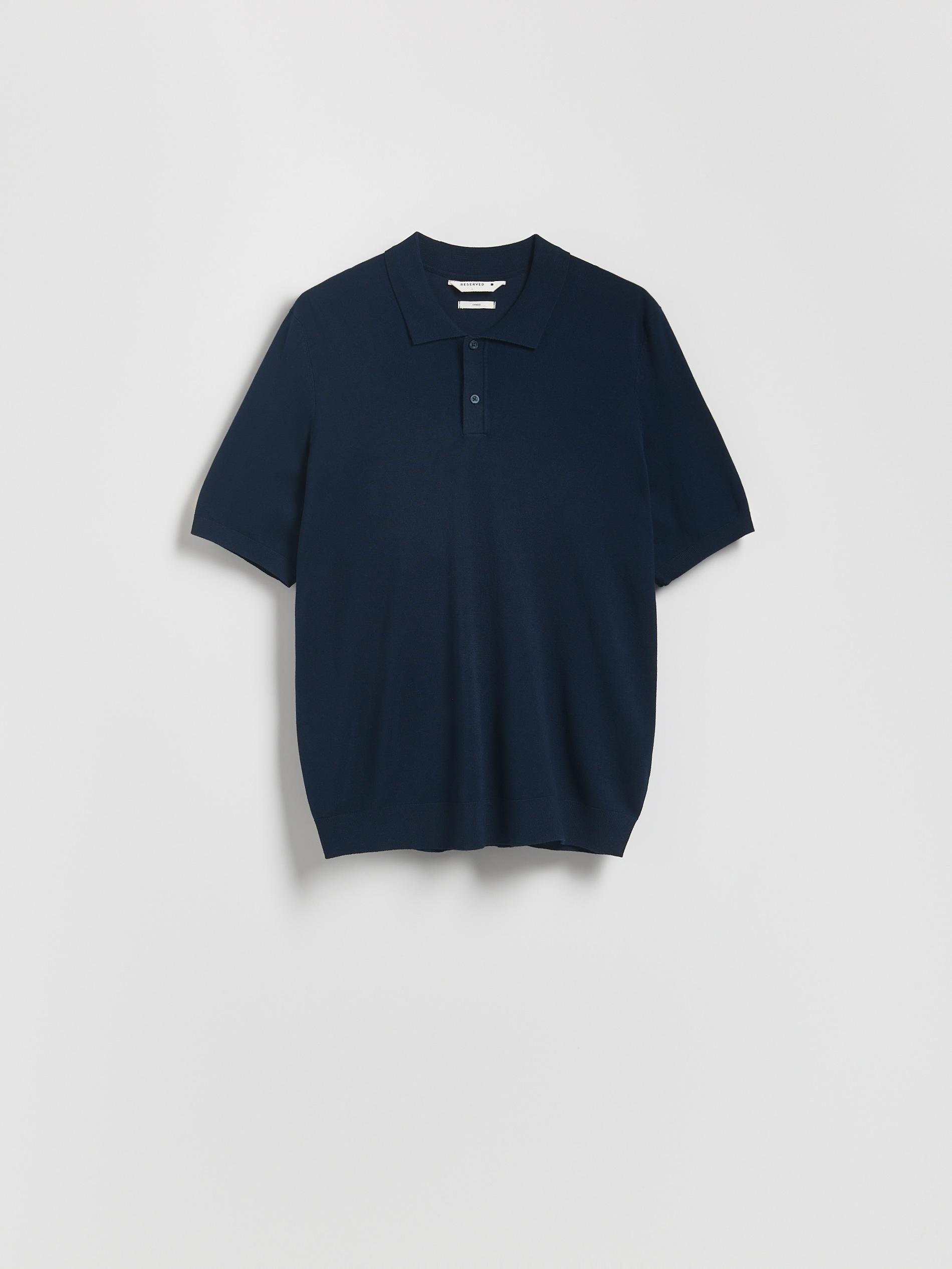 Navy Viscose Rich Polo Jumper, , large image number 0