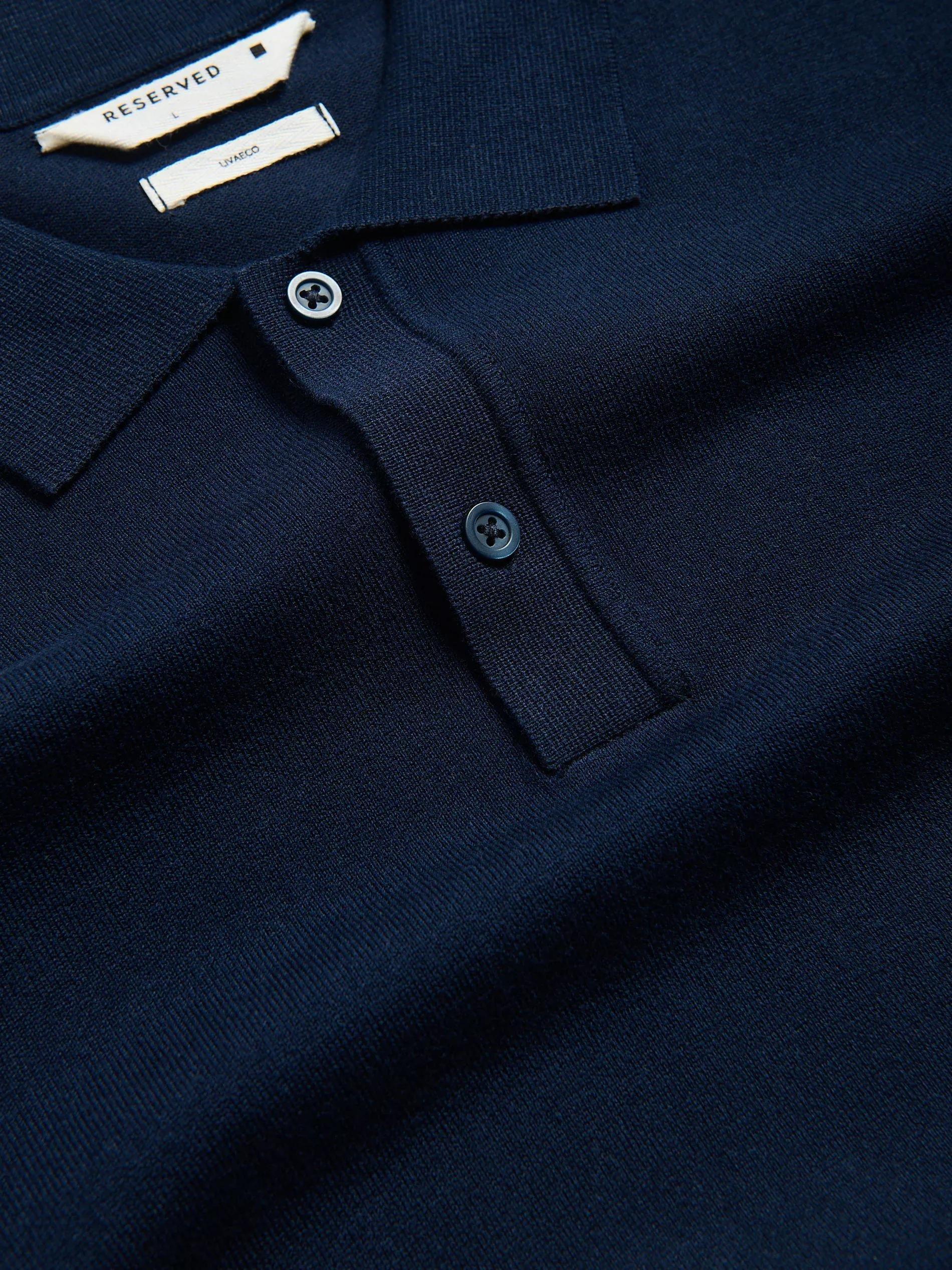 Navy Viscose Rich Polo Jumper, , large image number 1