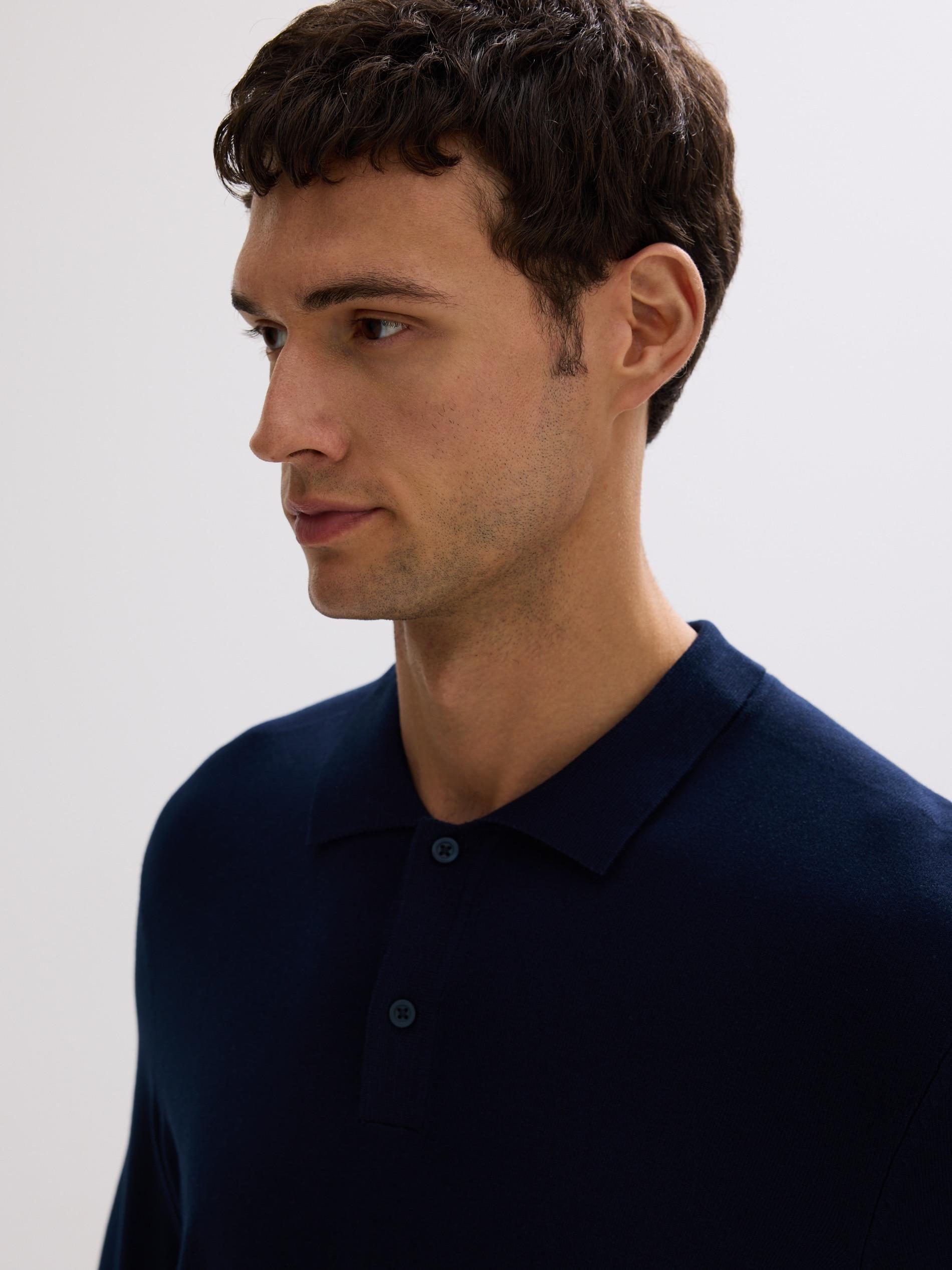 Navy Viscose Rich Polo Jumper, Navy, large image number 2