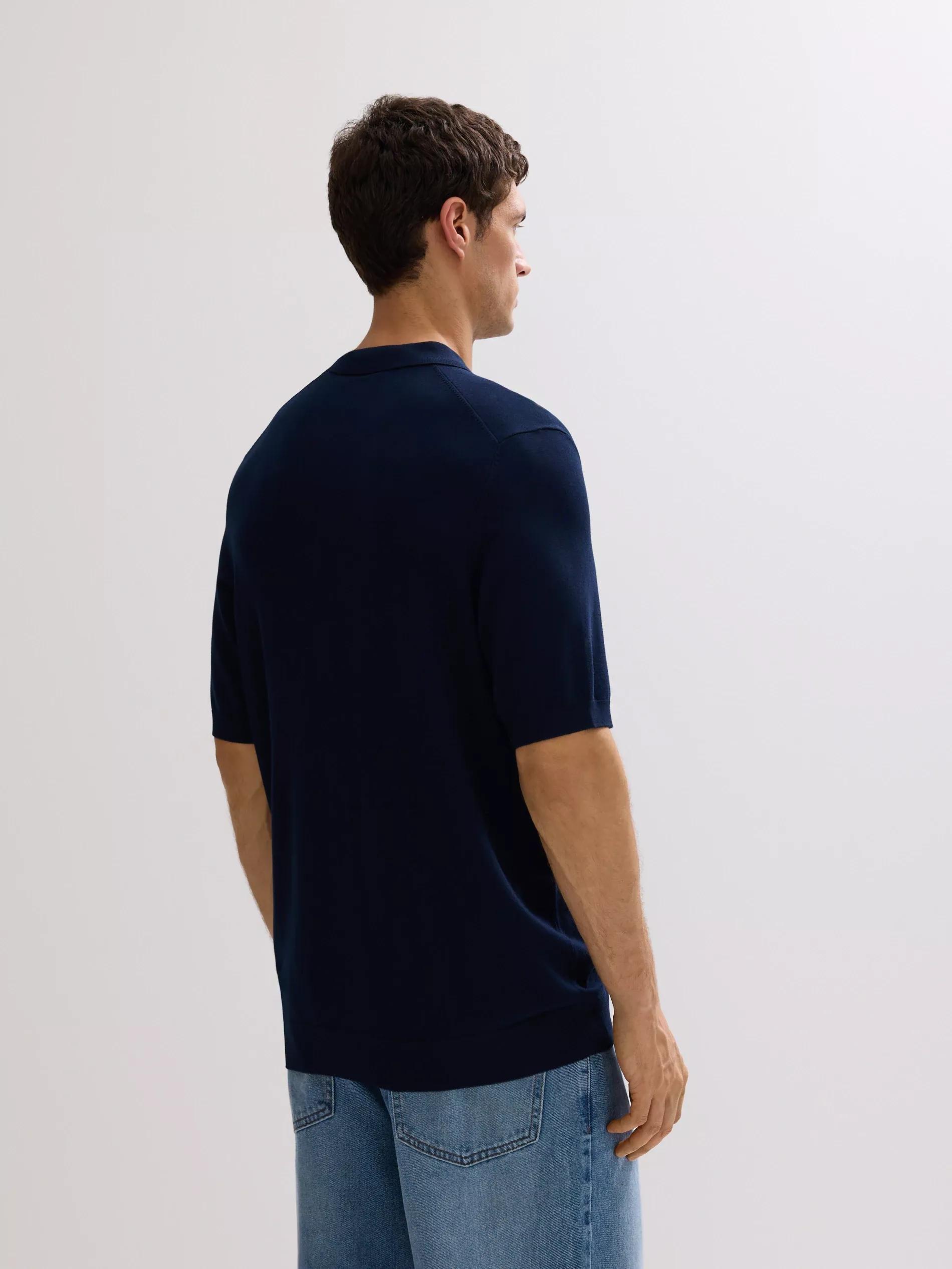 Navy Viscose Rich Polo Jumper, Navy, large image number 3