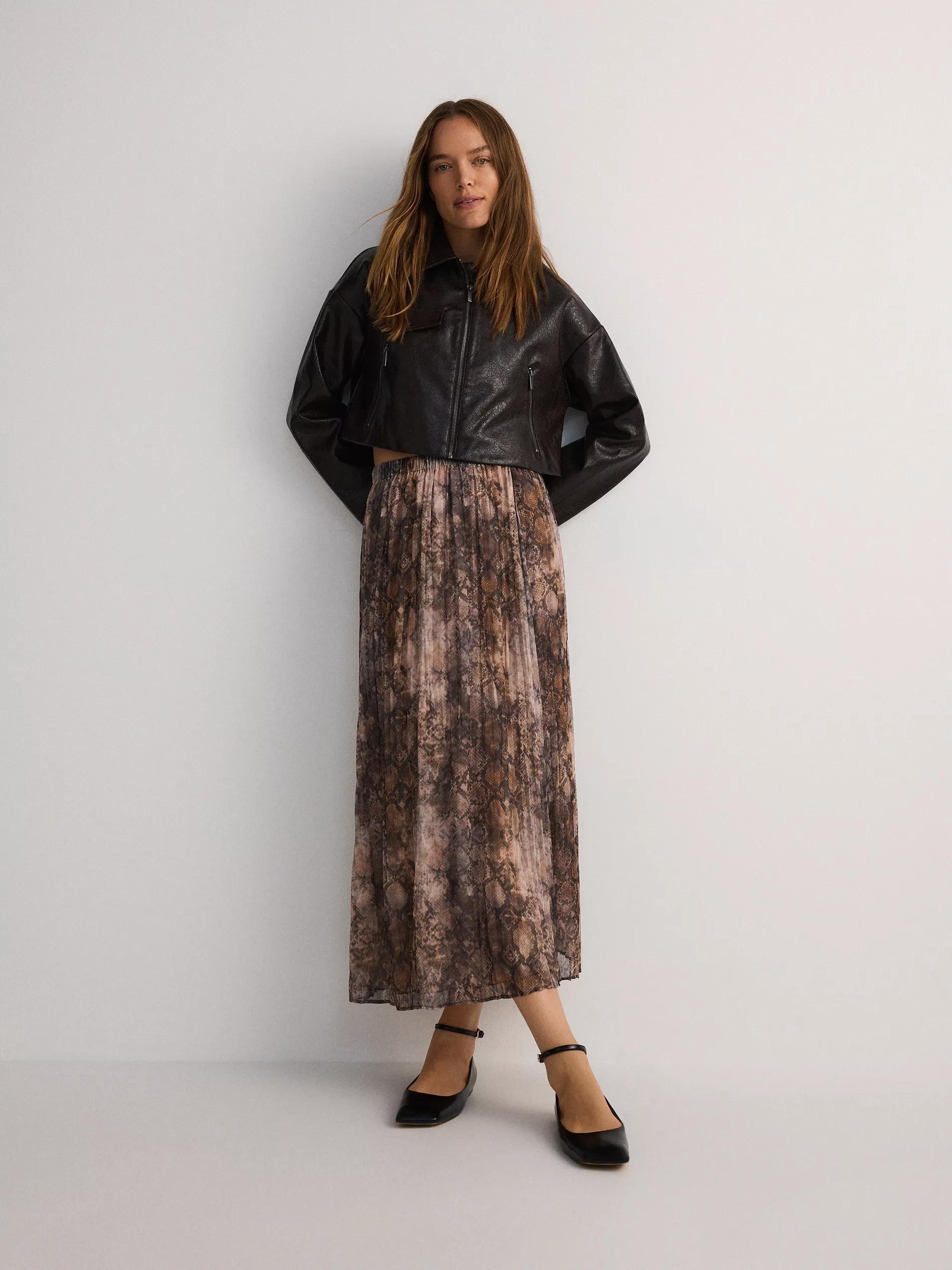 Multicolour Pleated Skirt With Animal Print, , large image number 0