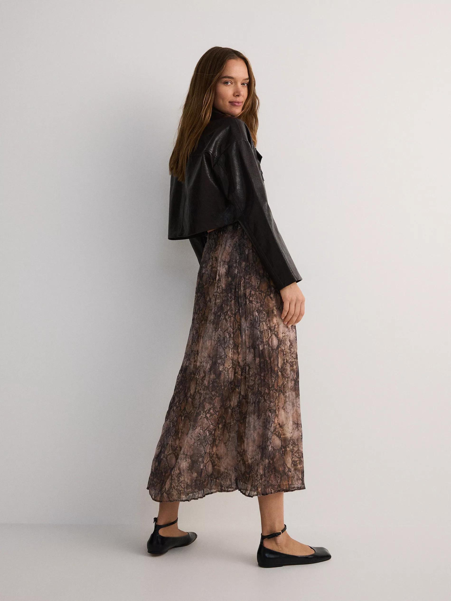 Multicolour Pleated Skirt With Animal Print, , large image number 2
