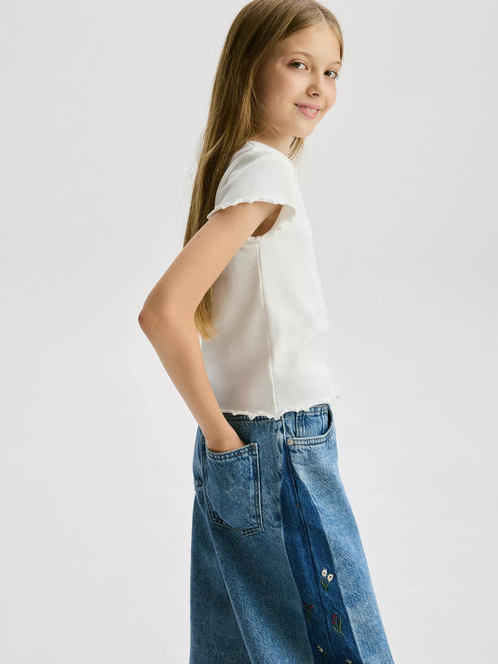 Blue Wide Leg Jeans With Embroidery Detailing, Blue, large image number 4