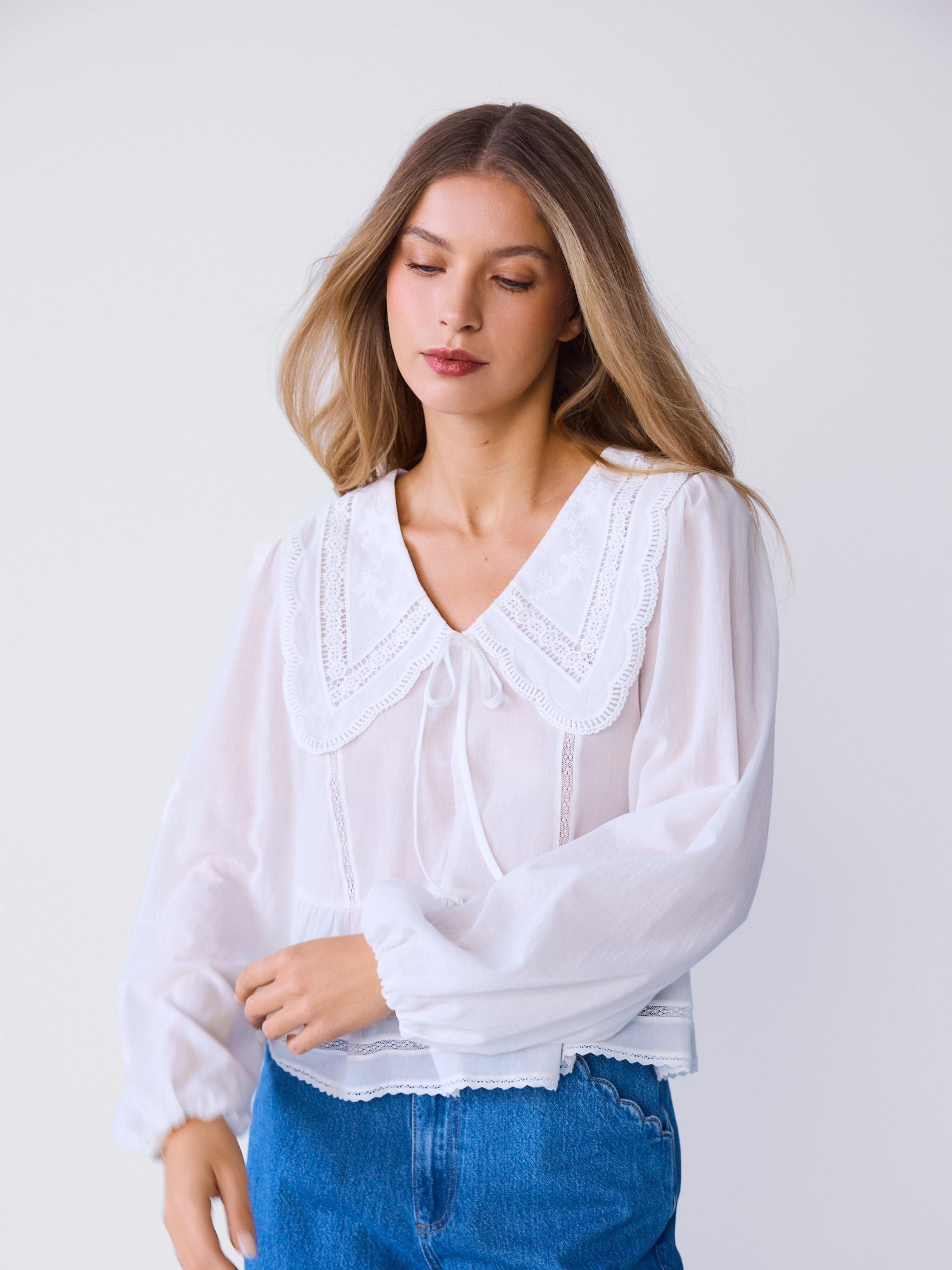 White Top With Collar, White, large image number 0