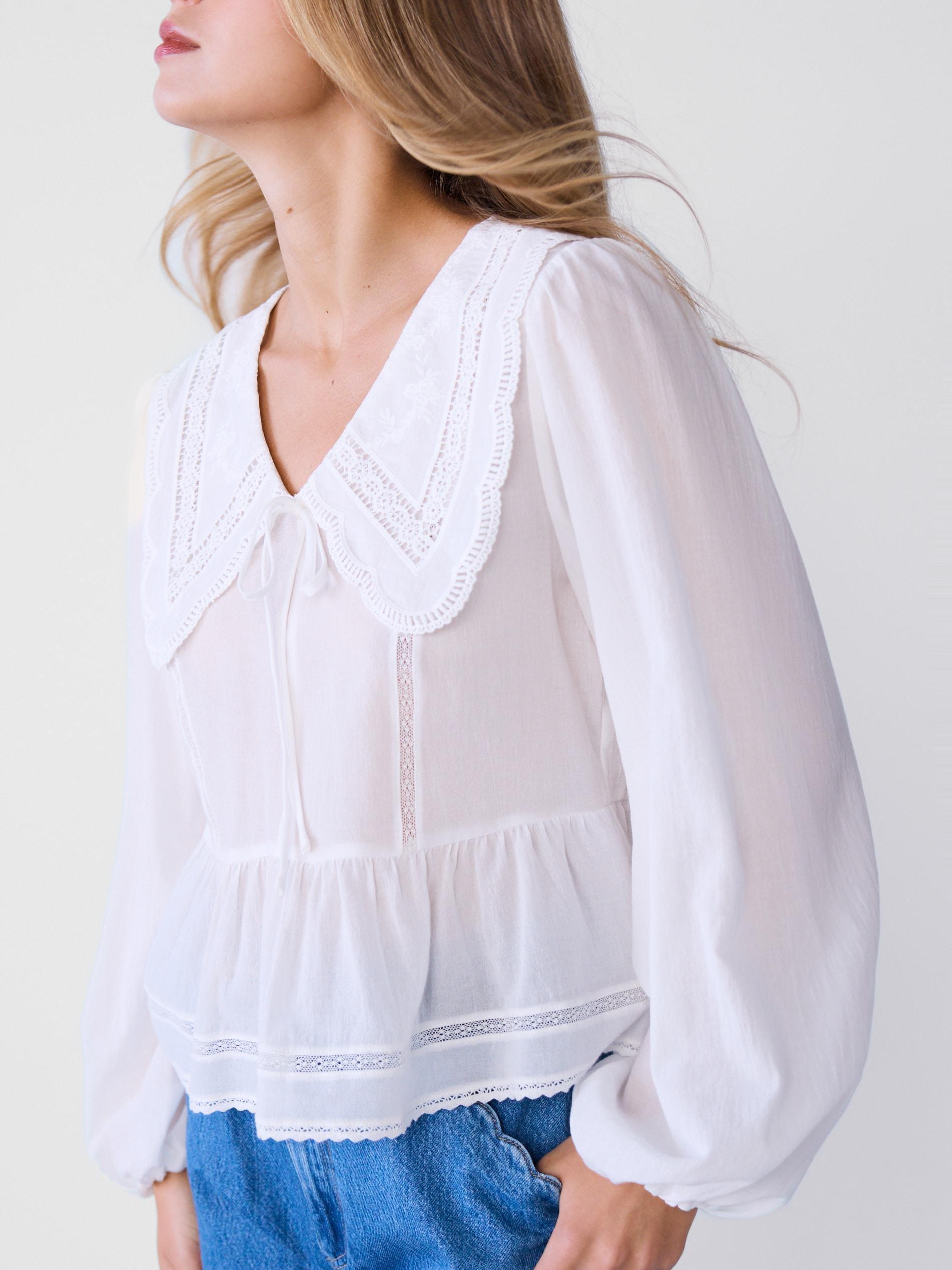 White Top With Collar, White, large image number 1