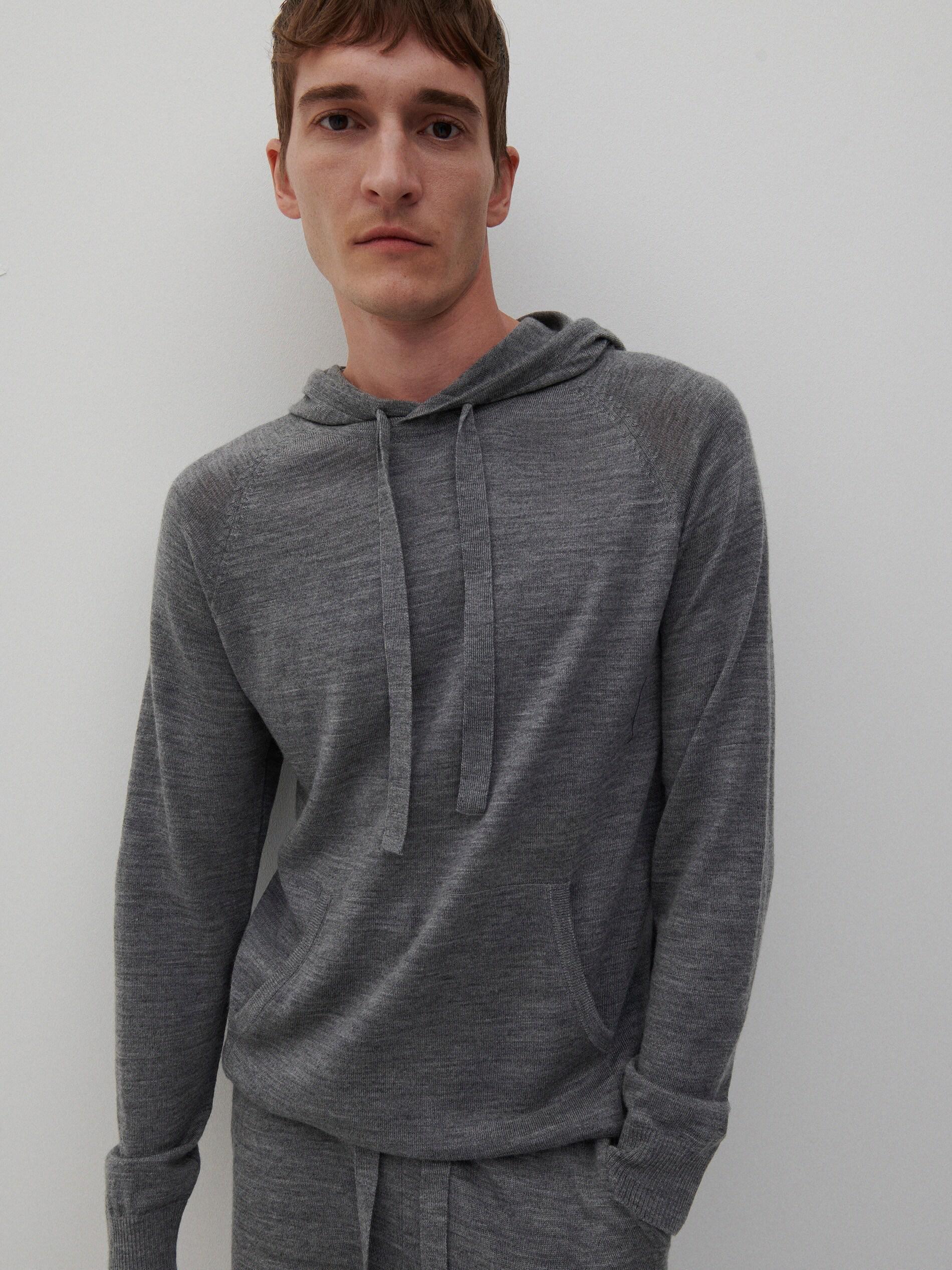 Premium Mid Grey Merino Wool Hoodie, Men, , large image number 0