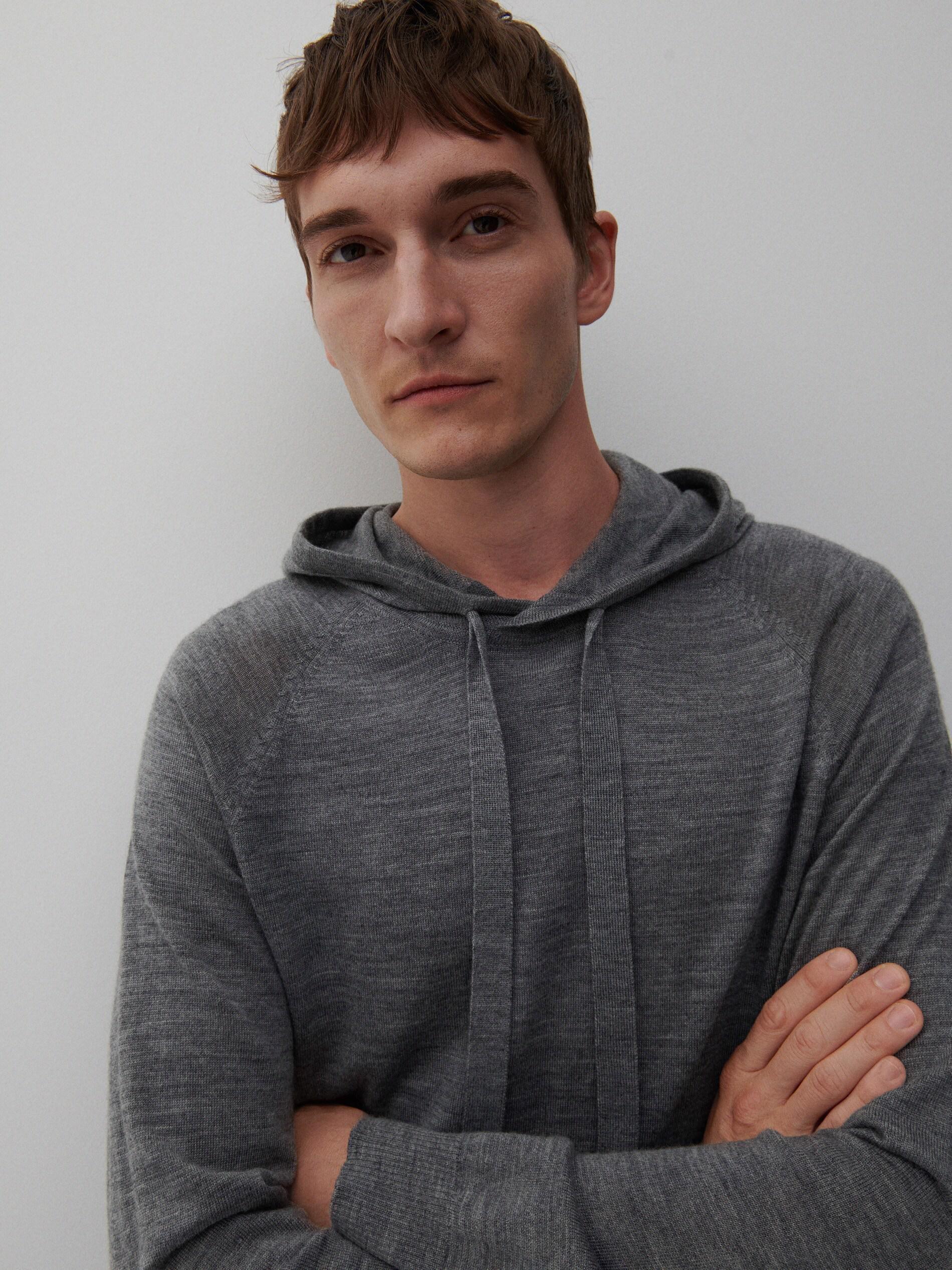 Premium Mid Grey Merino Wool Hoodie, Men, , large image number 3