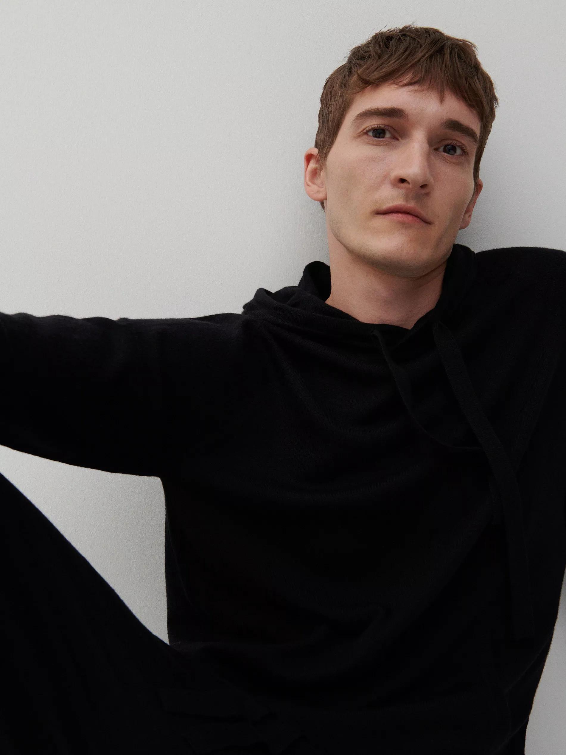 Premium Black Merino Wool Hoodie, Men, , large image number 1