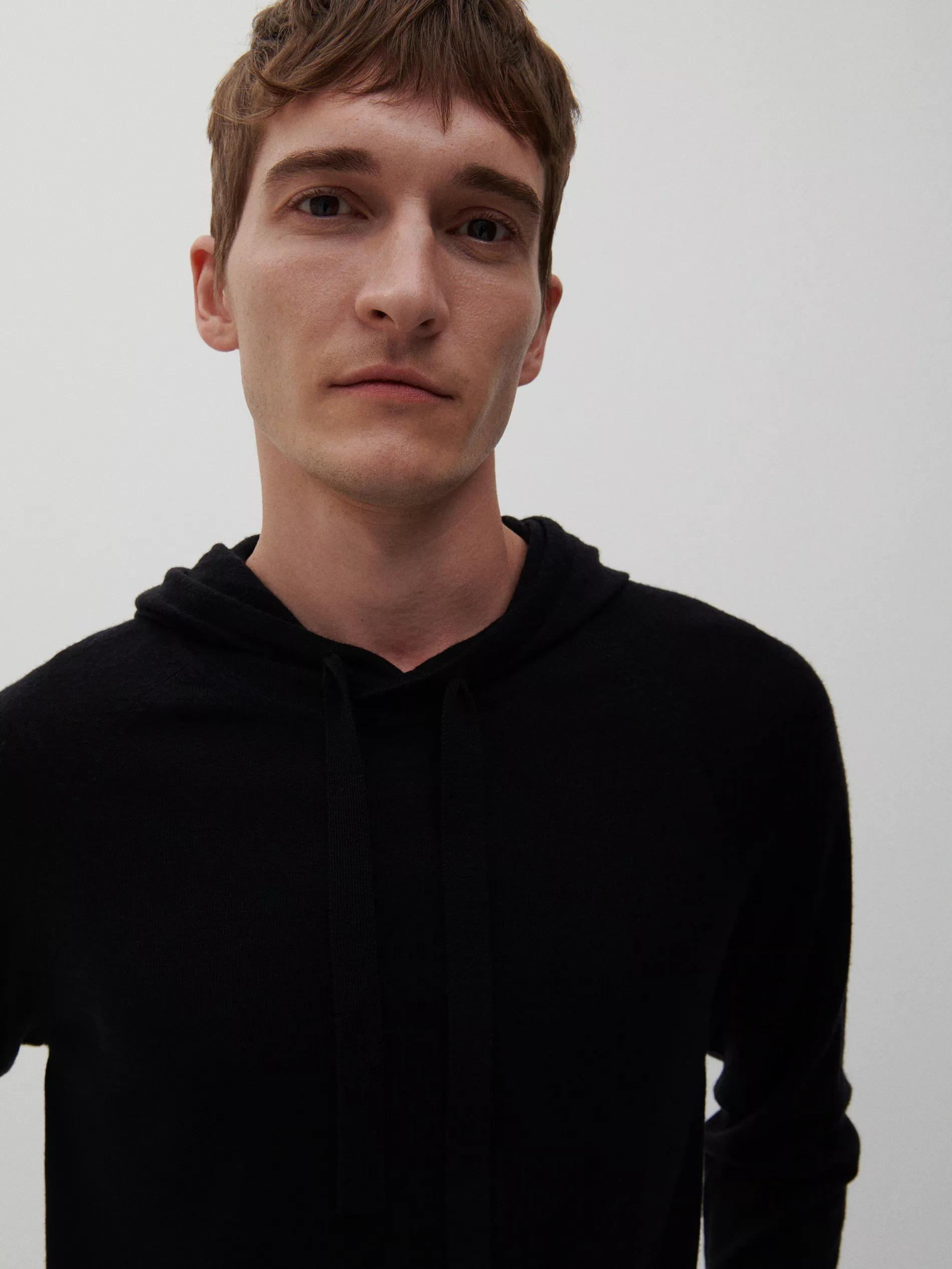 Premium Black Merino Wool Hoodie, Men, , large image number 2