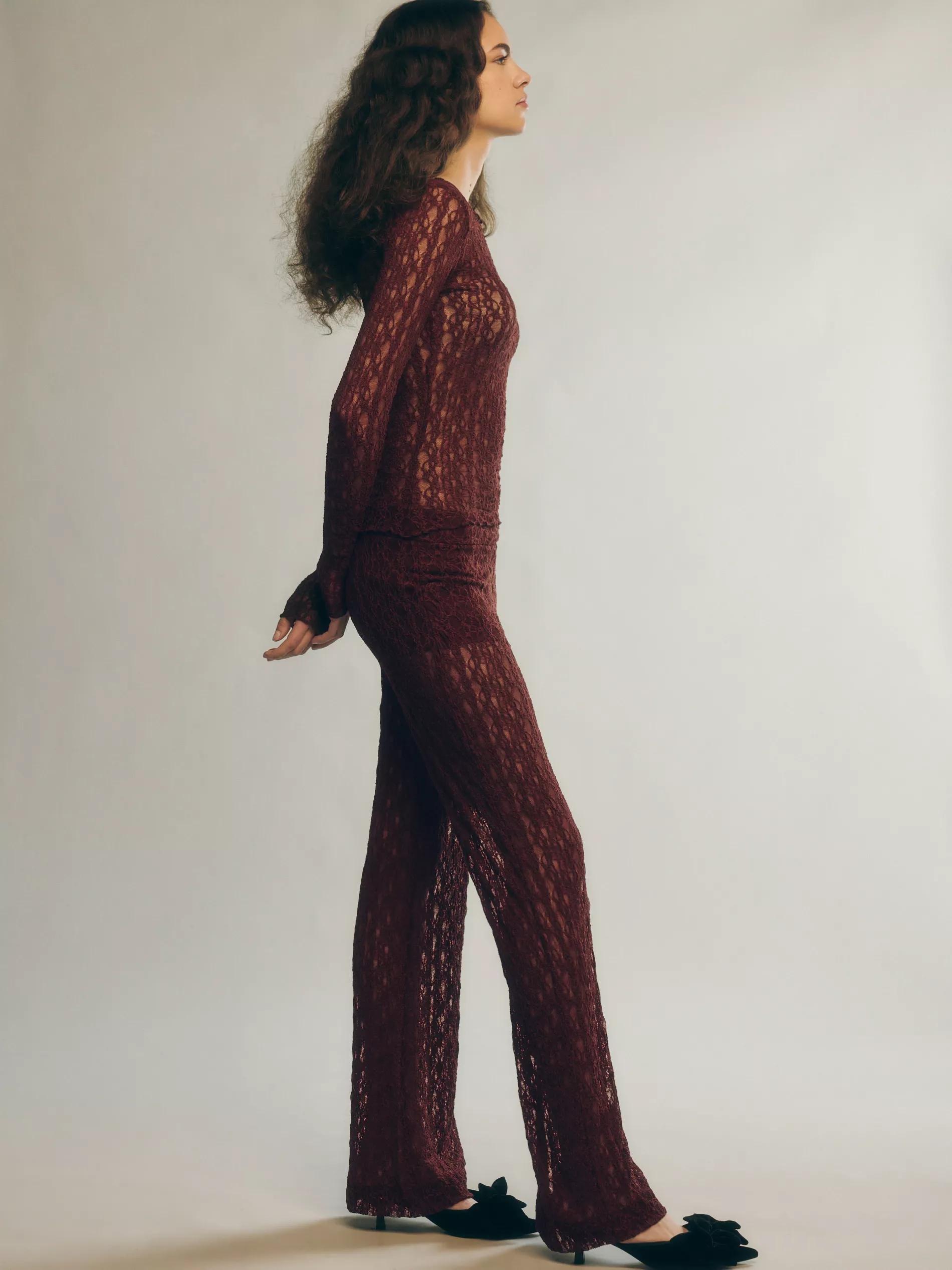 Brown Jersey Pants In Flare Fit, , large image number 1