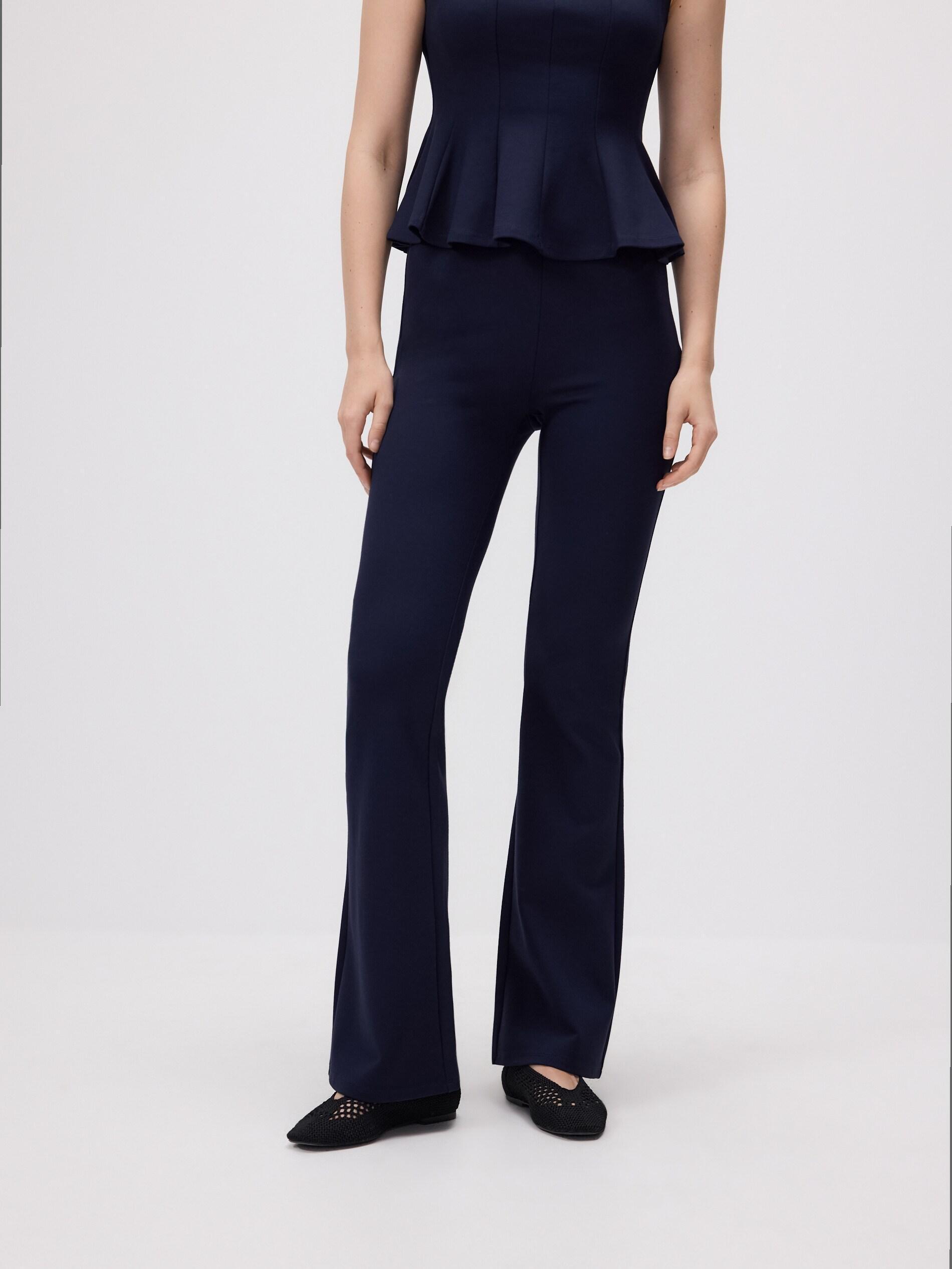 Navy Viscose Blend Flare Trousers, Navy, medium