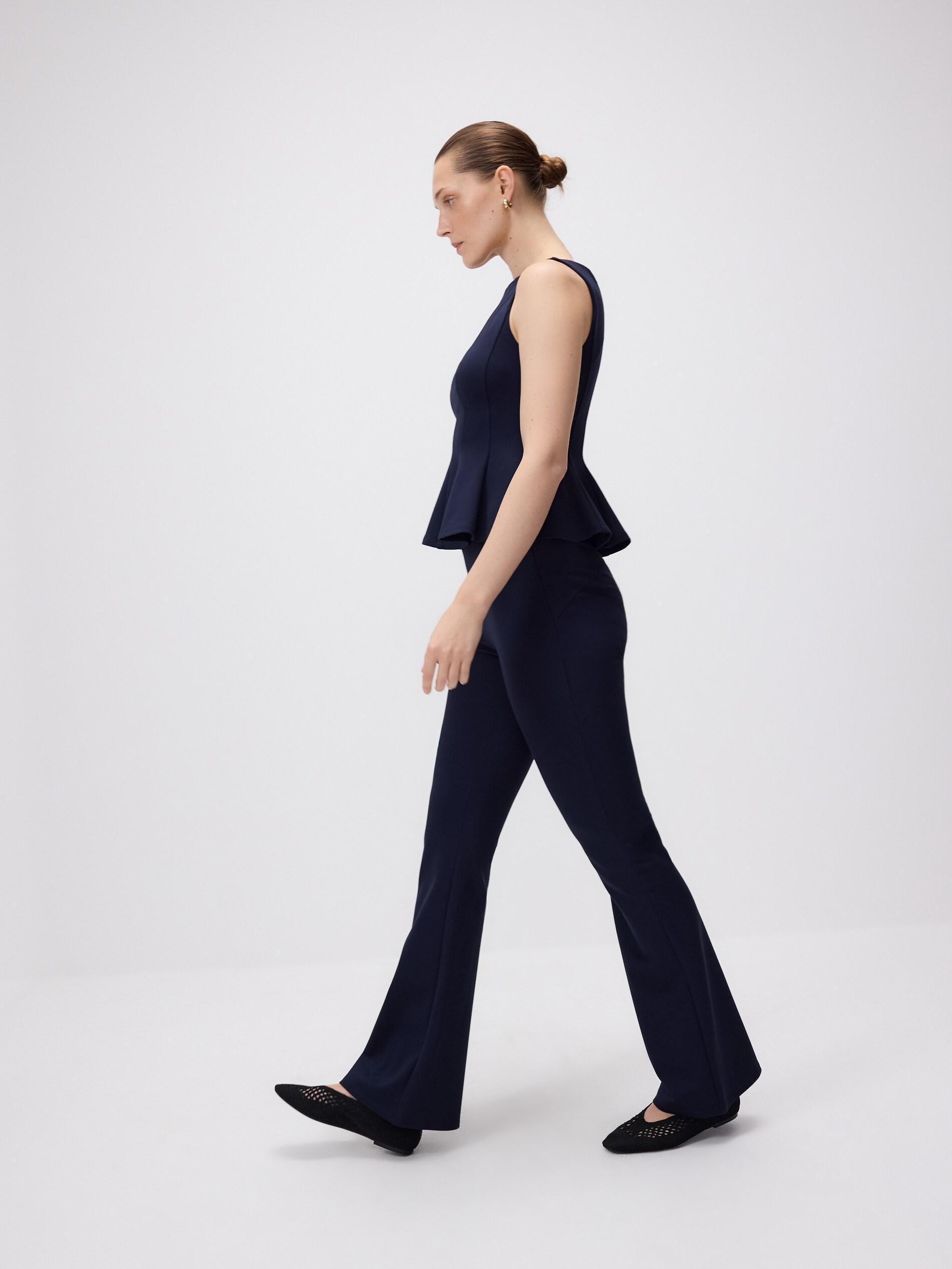 Navy Viscose Blend Flare Trousers, Navy, medium