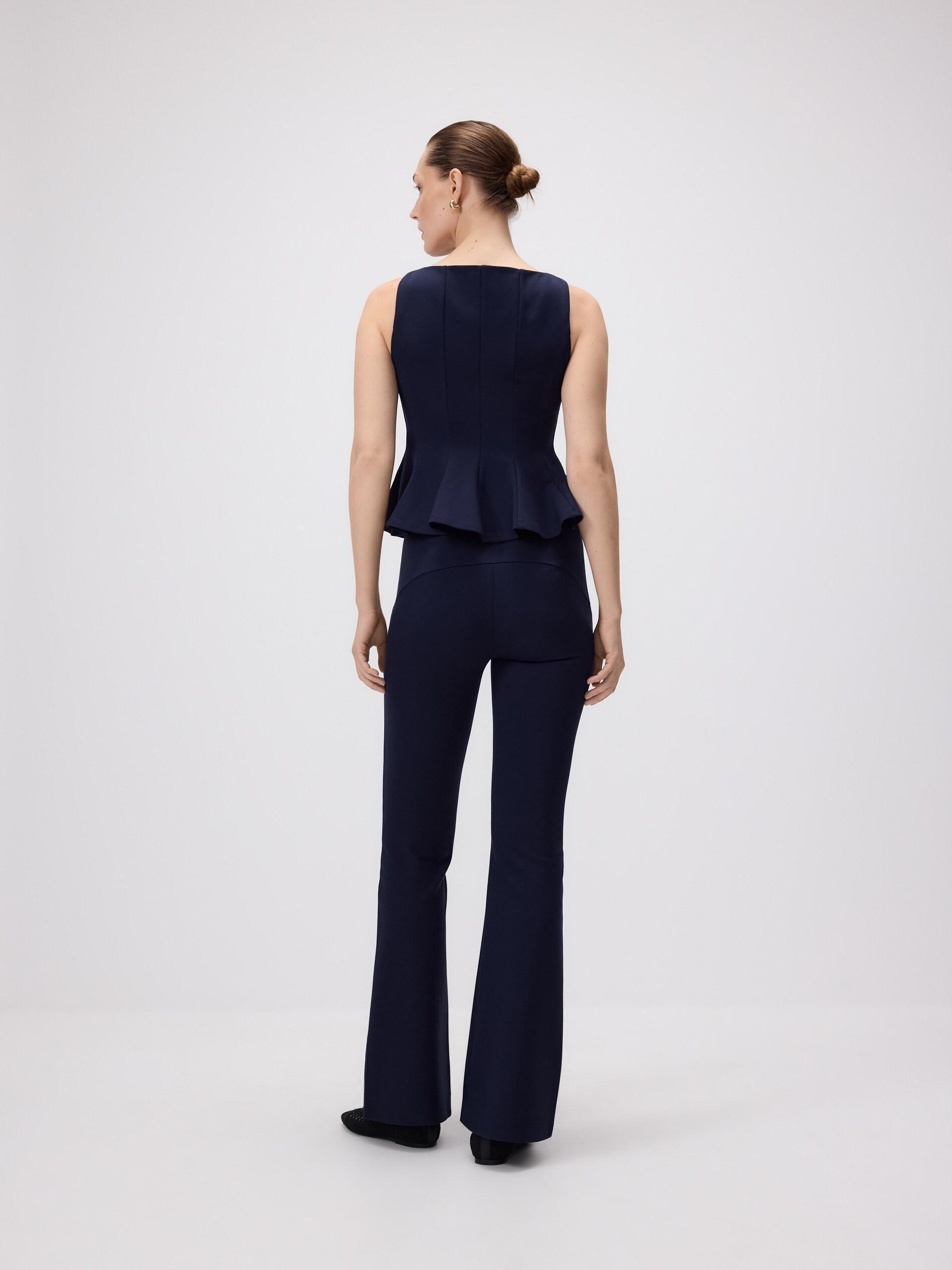 Navy Viscose Blend Flare Trousers, Navy, large image number 3