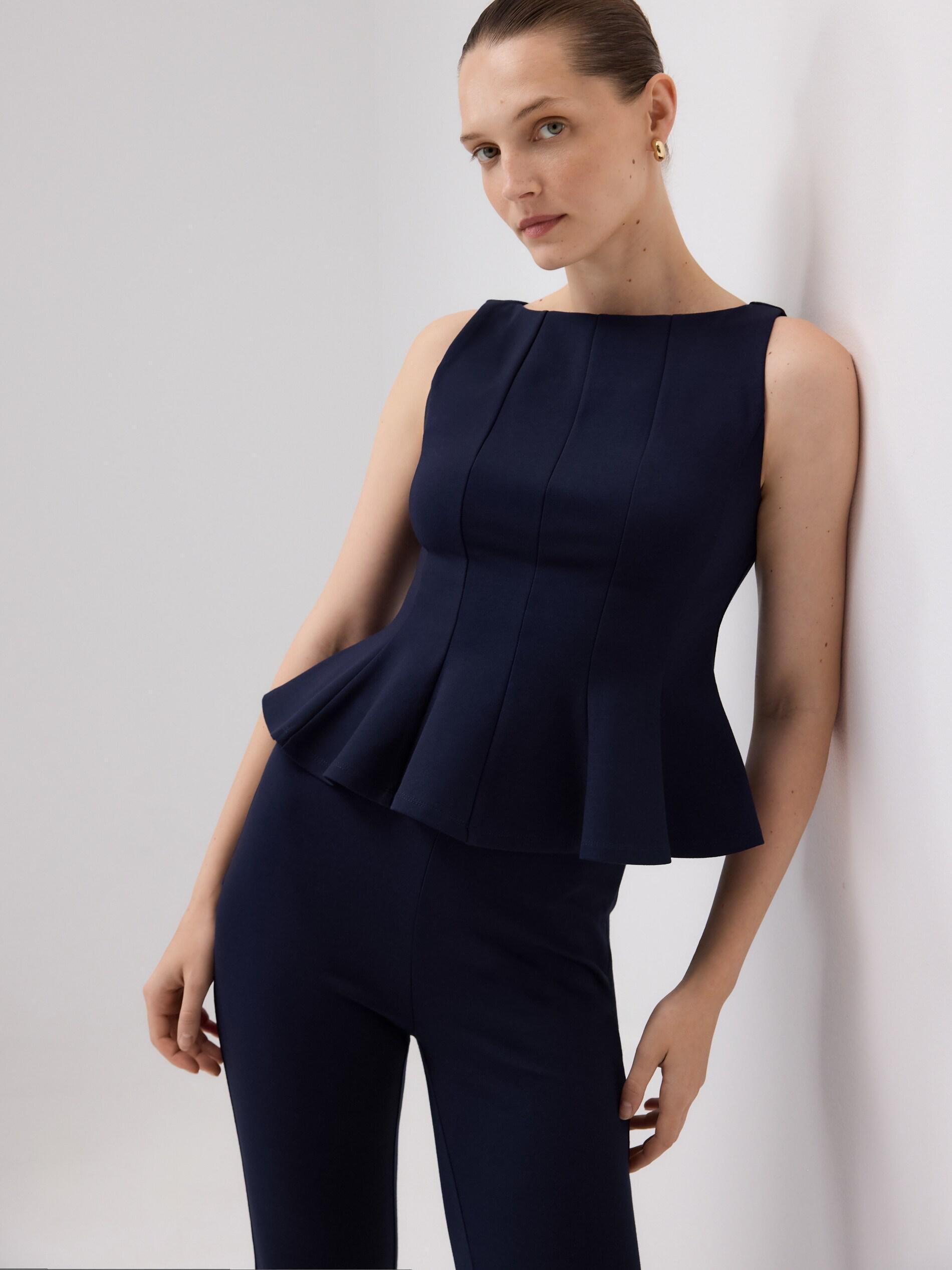Navy Viscose Blend Flare Trousers, Navy, large image number 4