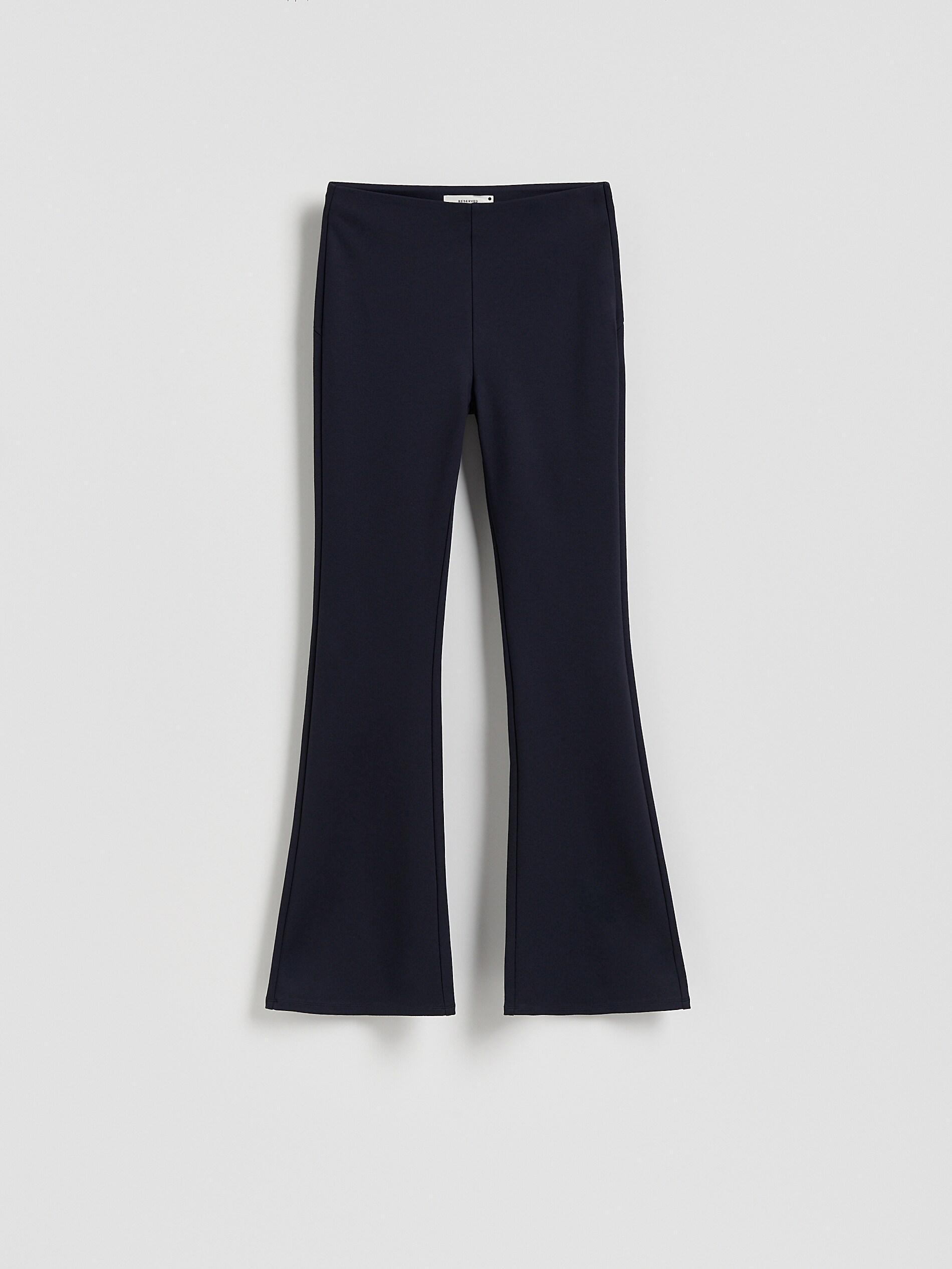 Navy Viscose Blend Flare Trousers, Navy, large image number 5