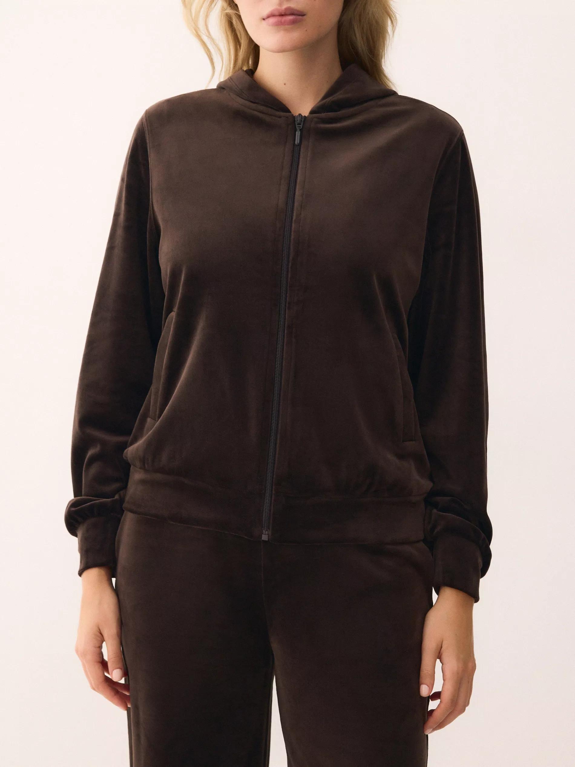 Brown Velvet Hoodie, Brown, medium