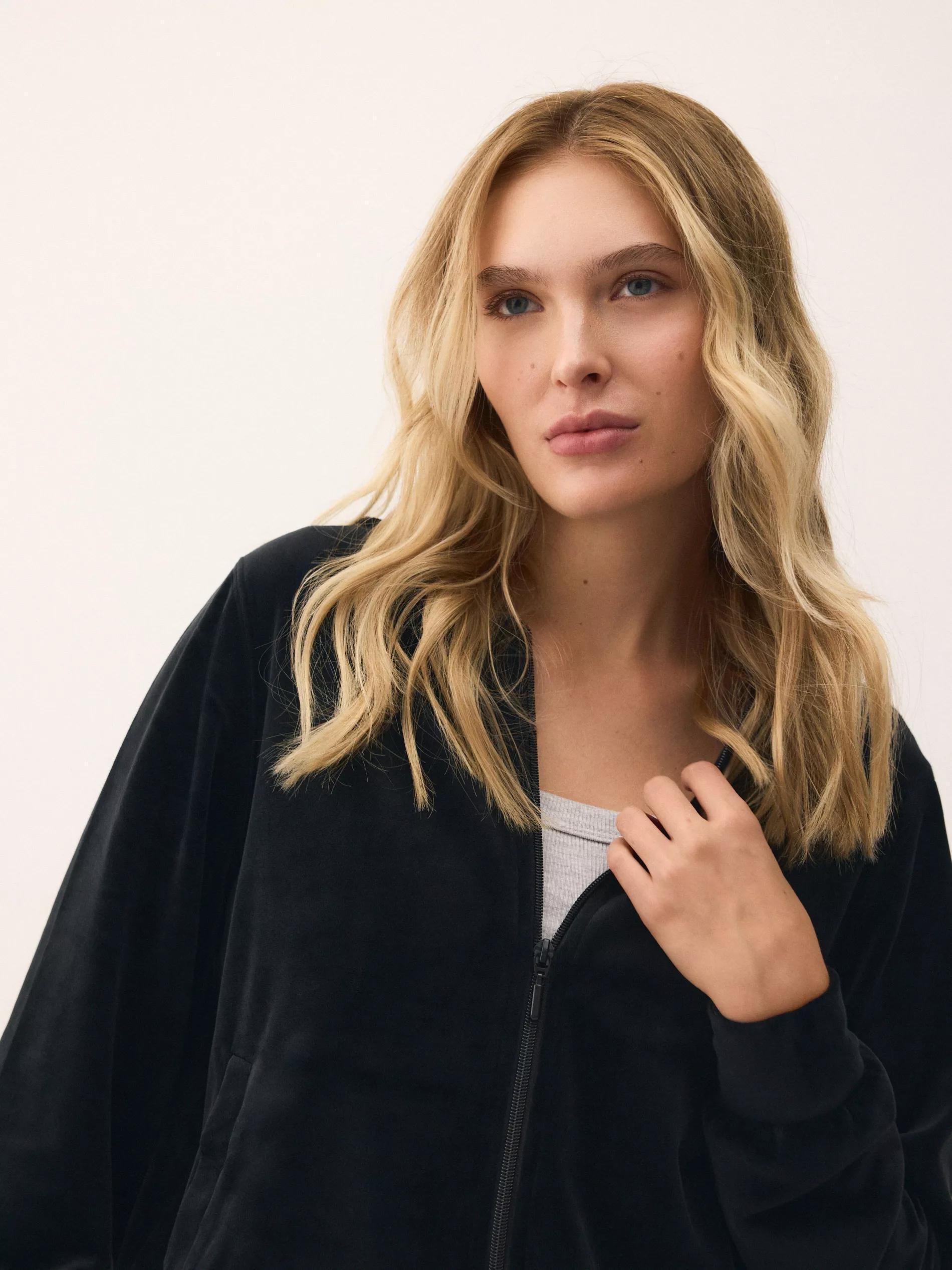 Black Velvet Hoodie, Black, large image number 1