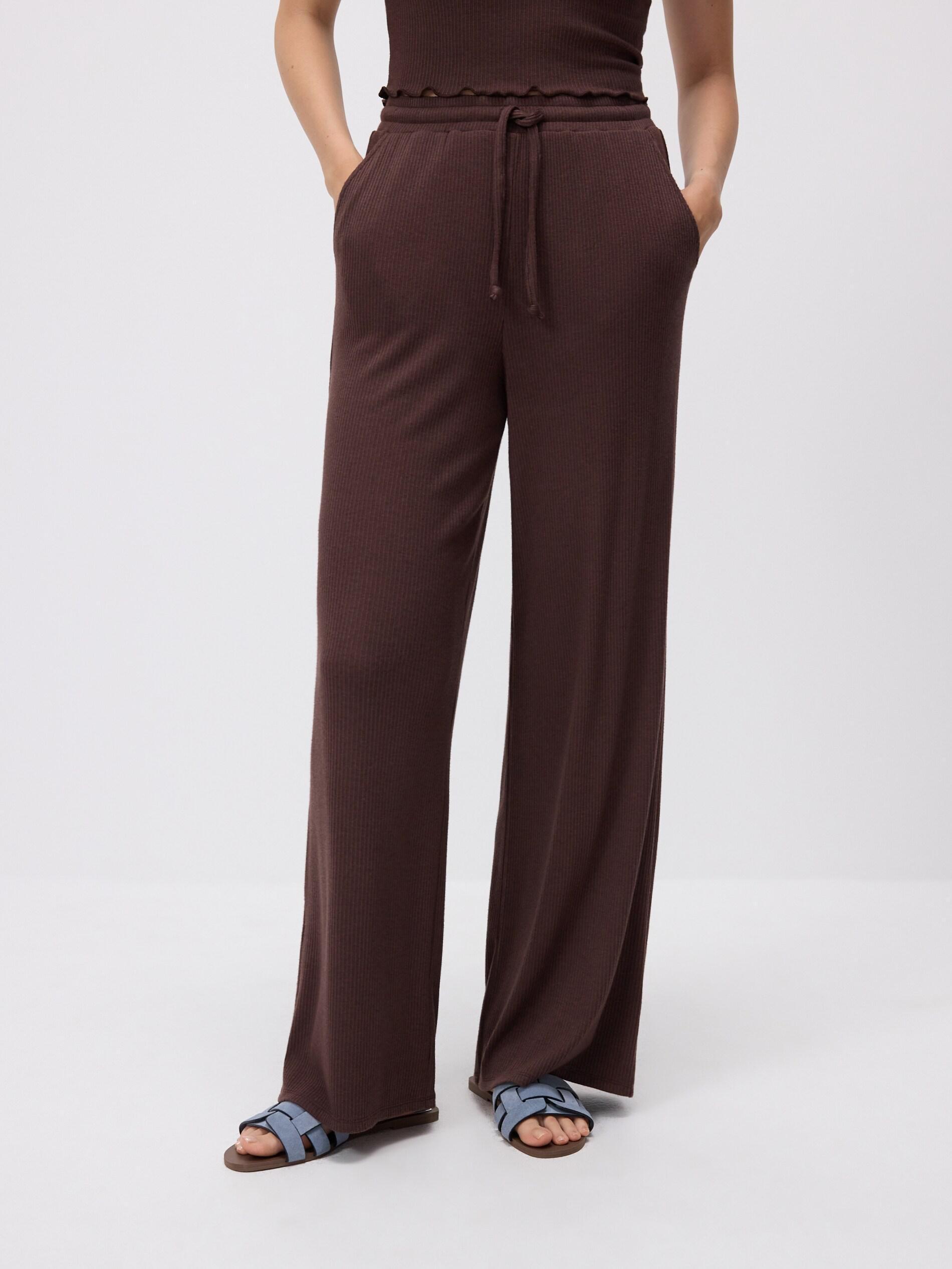 DARK BROWN Structural fabric trousers, Brown, large image number 2