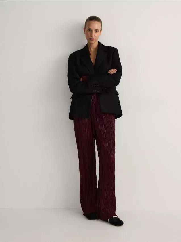Brown Pleated Wide Leg Trousers, , large image number 0