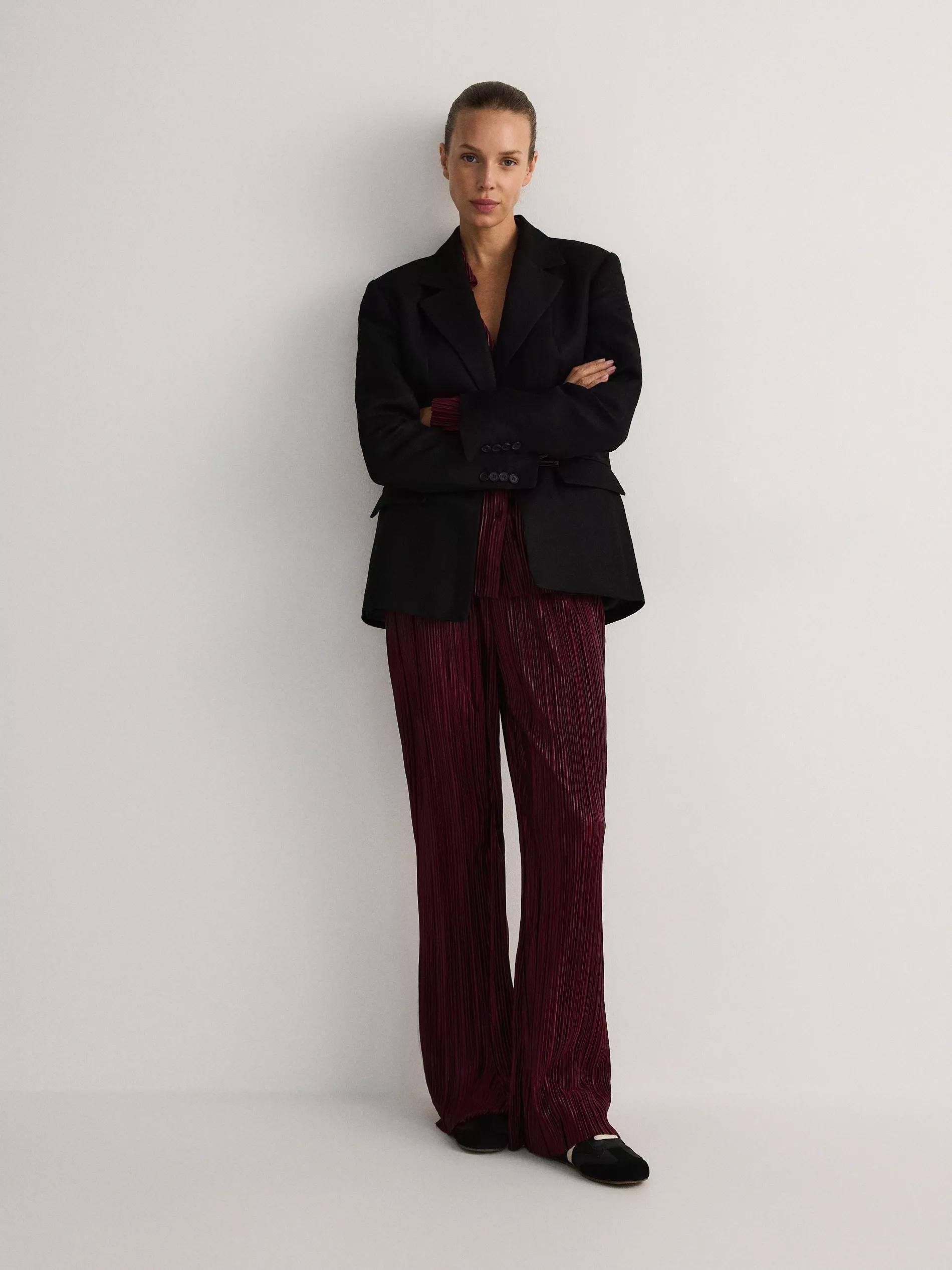 Brown Pleated Wide Leg Trousers, , large image number 1