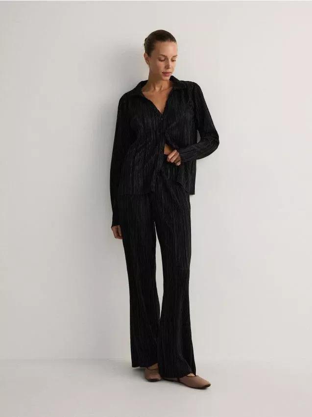 Black Pleated Wide Leg Trousers, , large image number 0