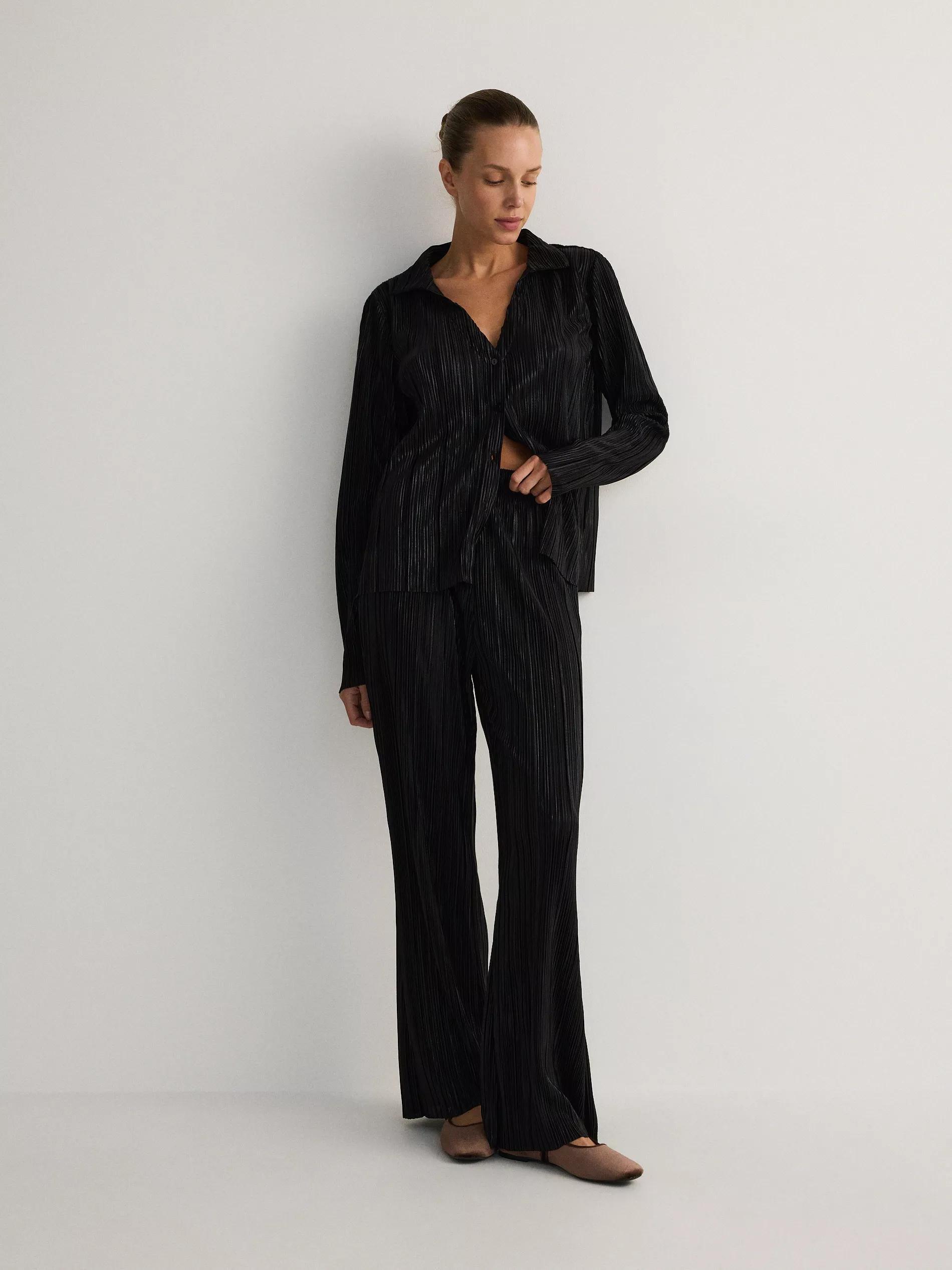 Black Pleated Wide Leg Trousers, , large image number 1