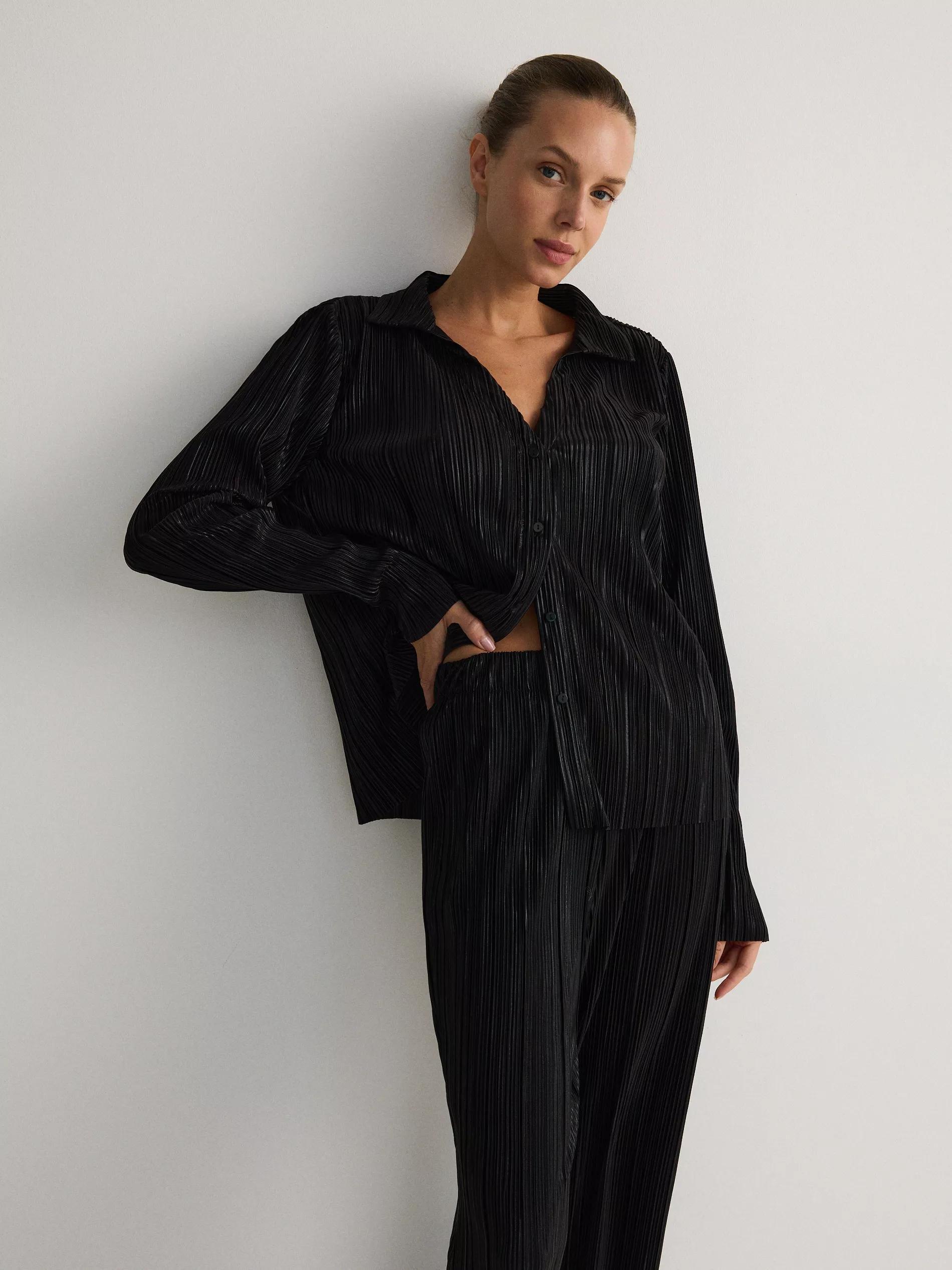 Black Pleated Wide Leg Trousers, , large image number 2