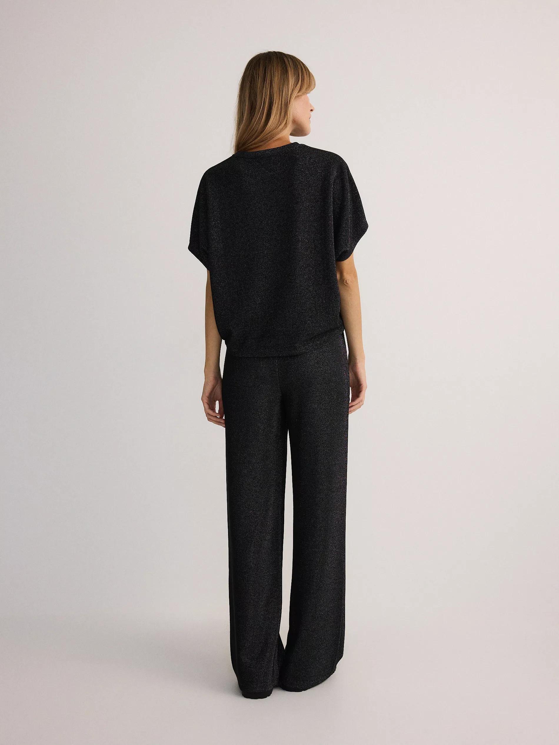 BLACK Wide leg trousers with metallised yarn blend, , large image number 4