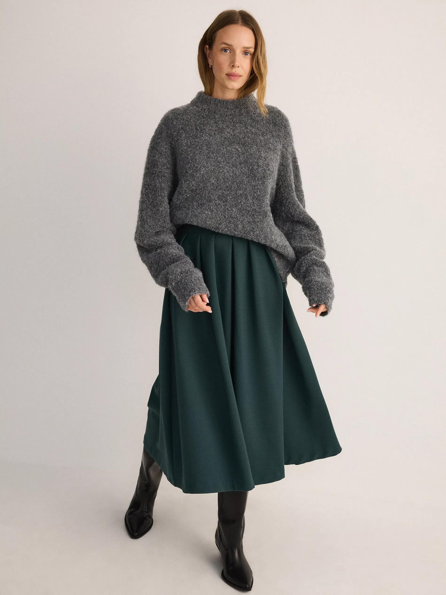 Teal Midi Skirt With Pleats, , large image number 0