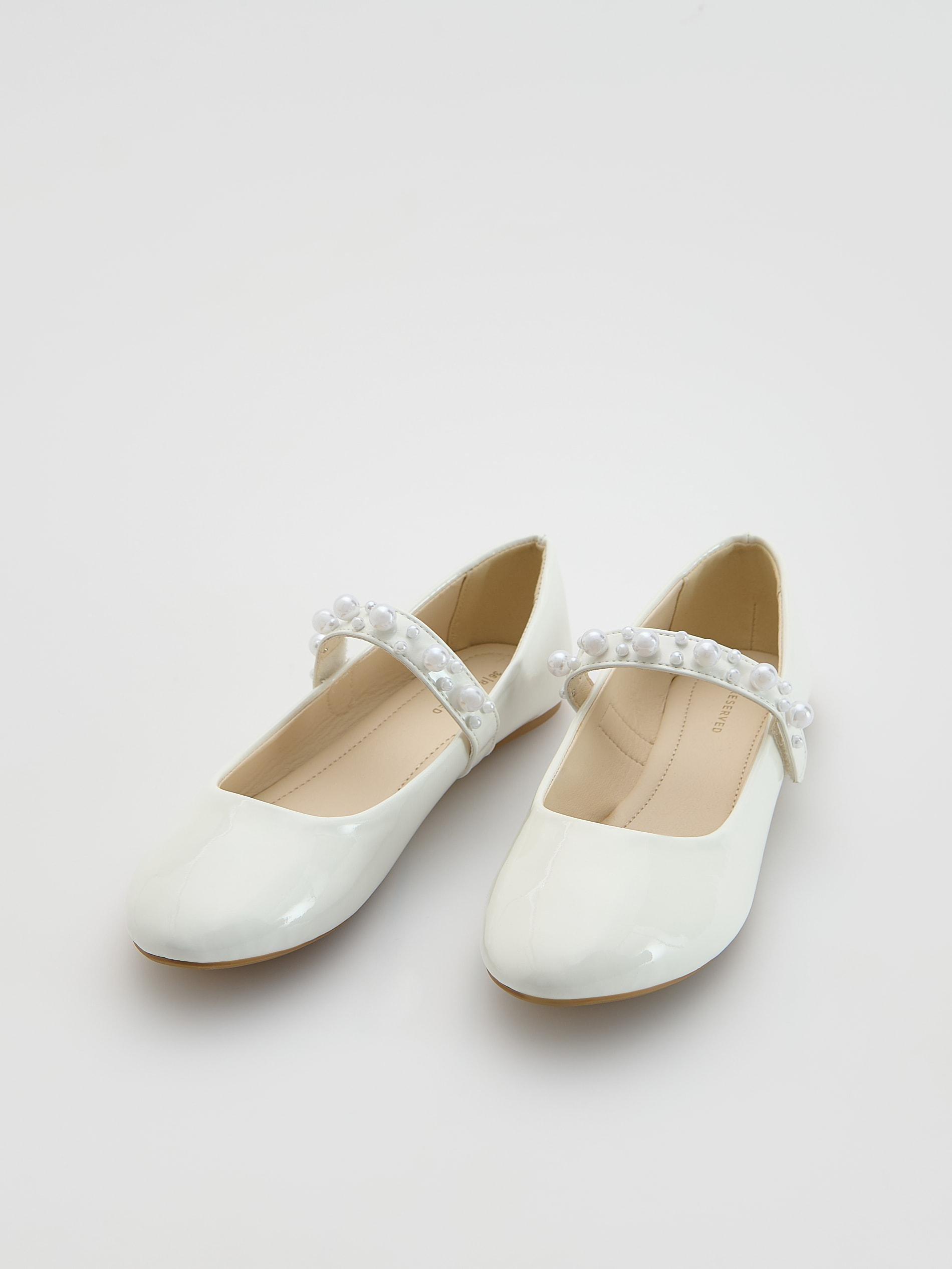 White Leather Imitation Ballerinas, White, large image number 0