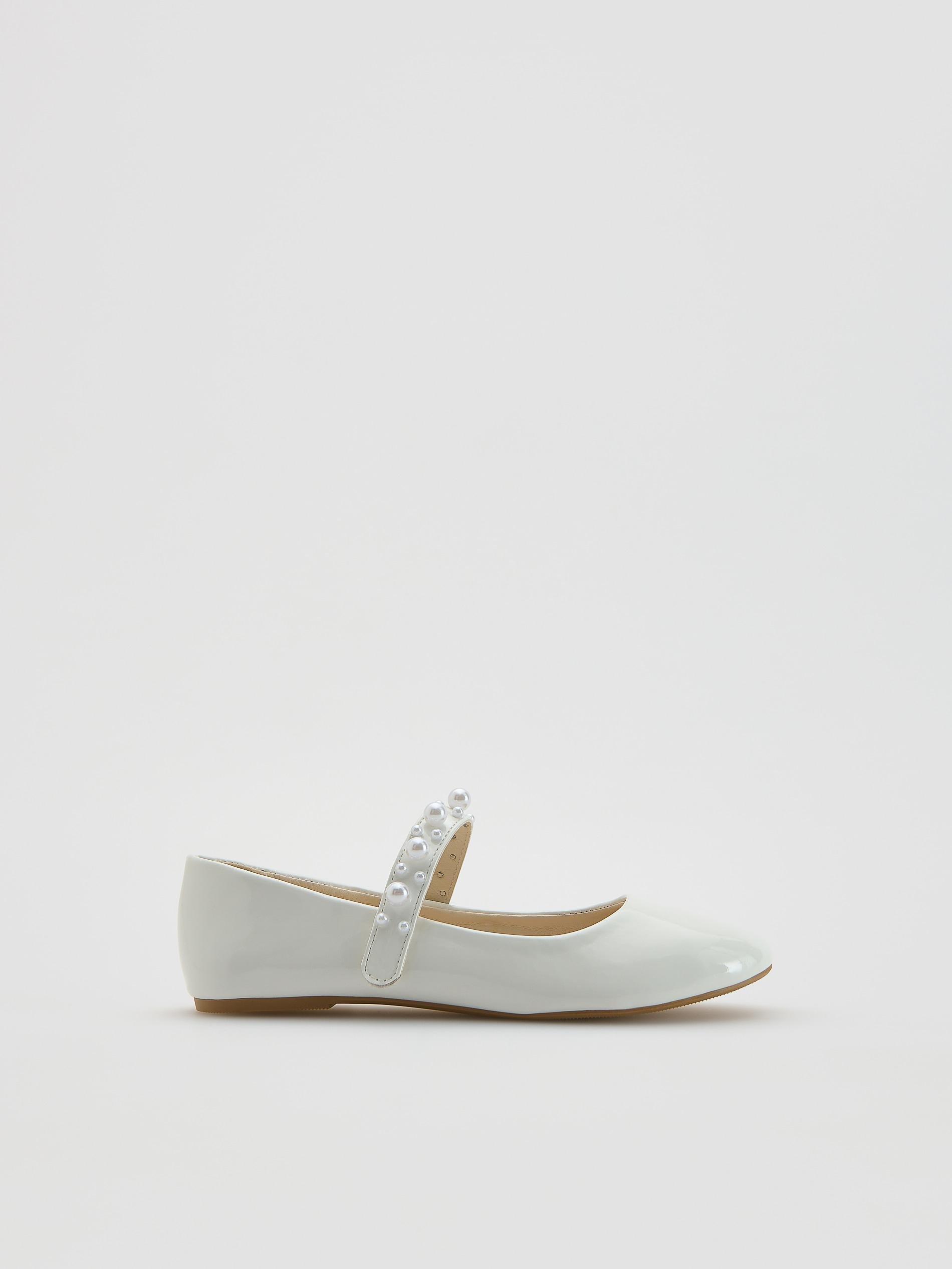 White Leather Imitation Ballerinas, White, large image number 1