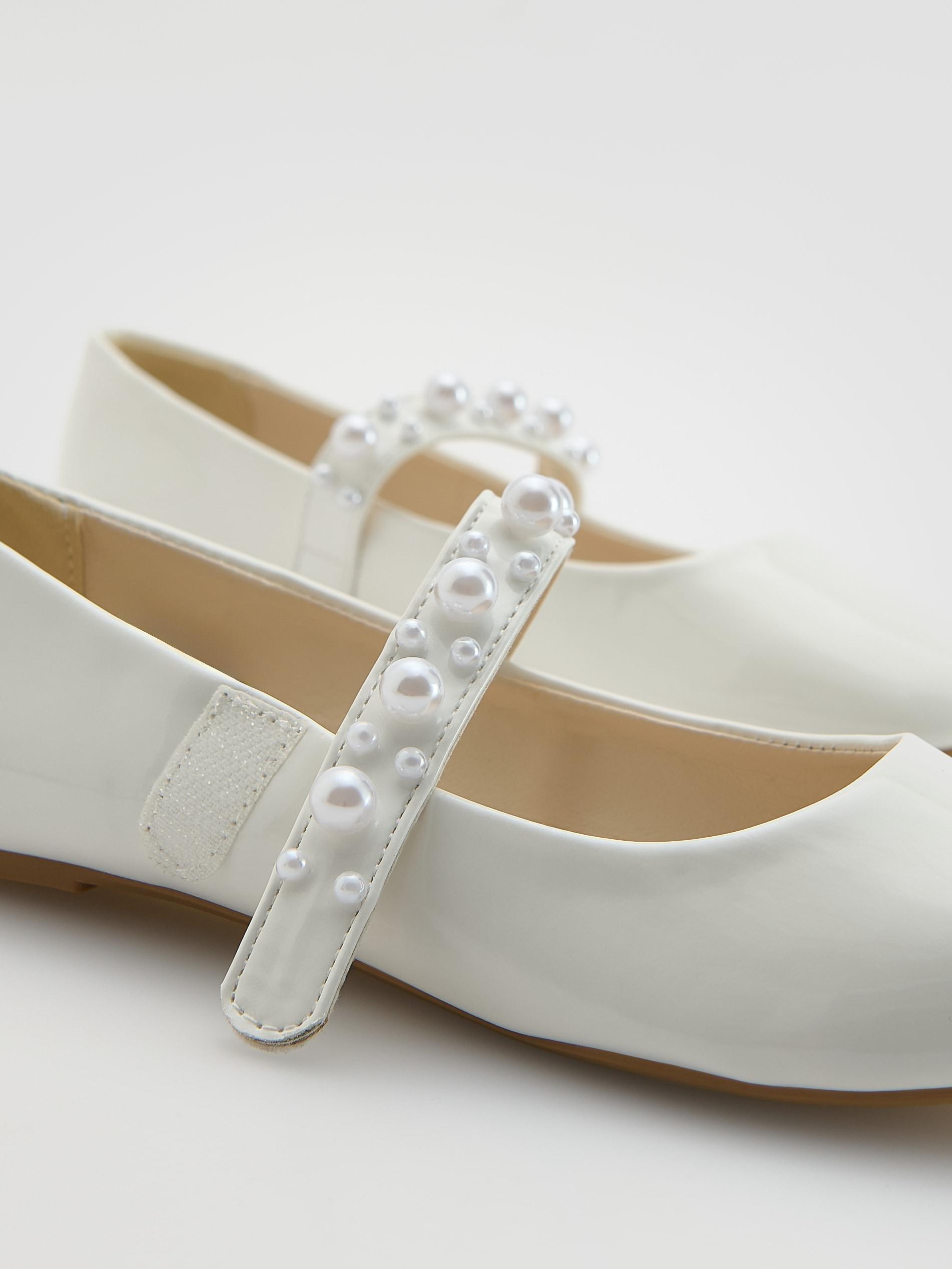 White Leather Imitation Ballerinas, White, large image number 2