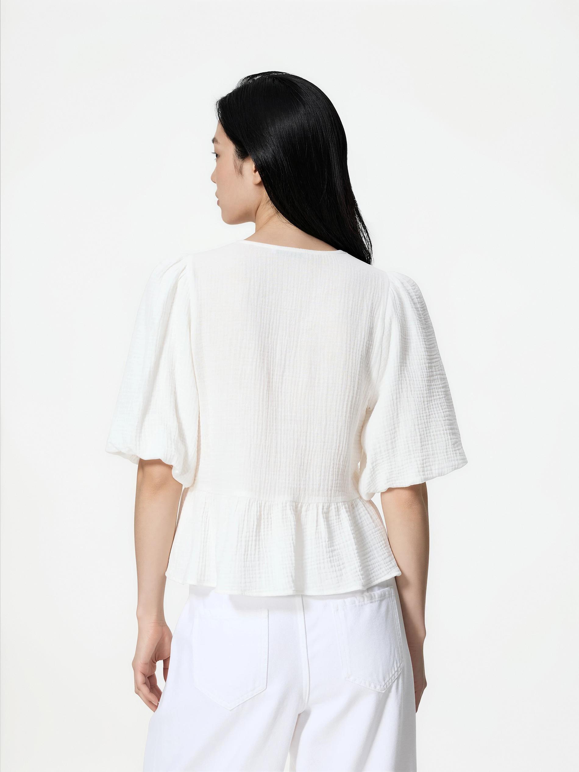 White Muslin Tie Blouse, White, large image number 2