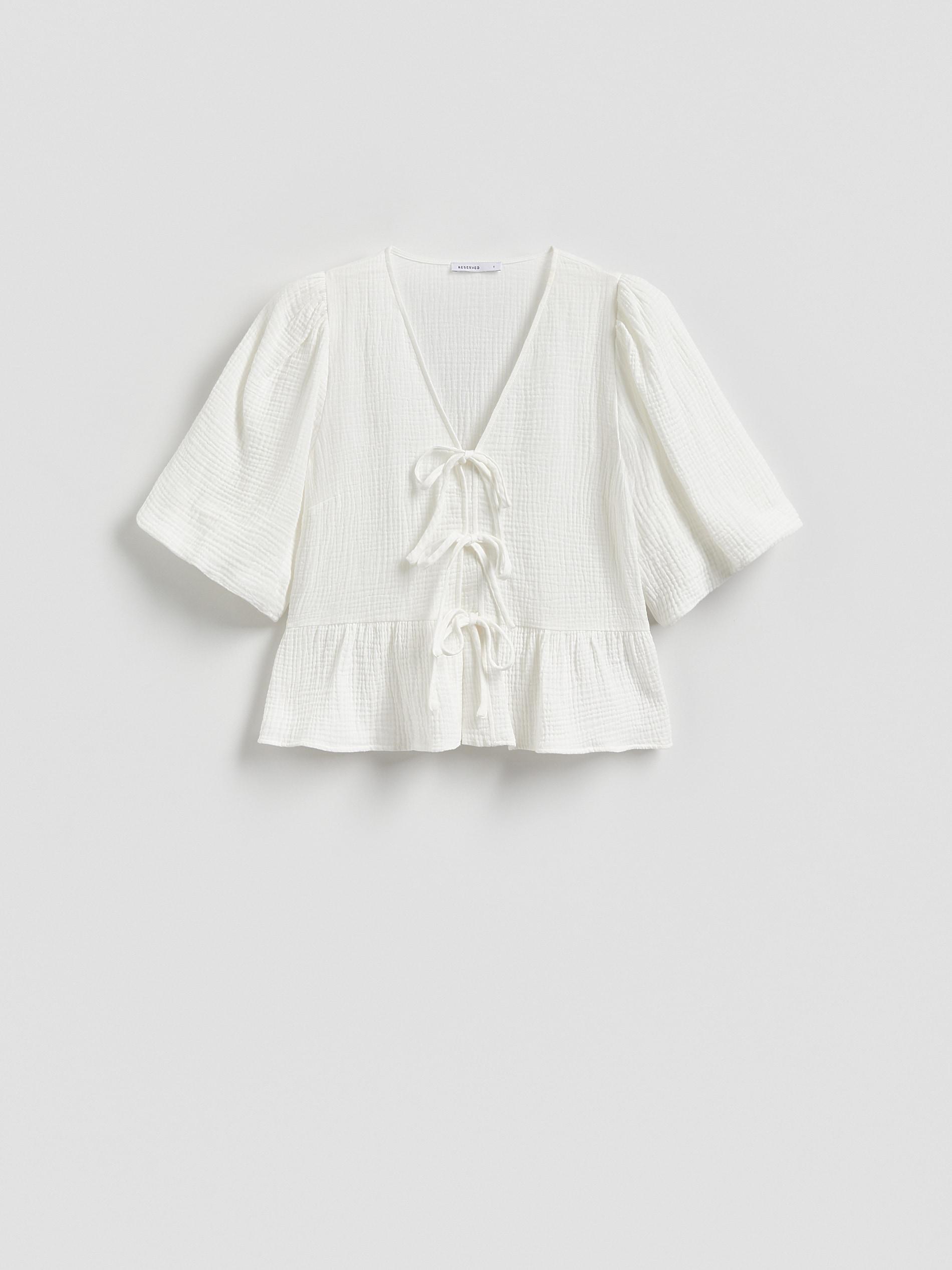 White Muslin Tie Blouse, White, large image number 3