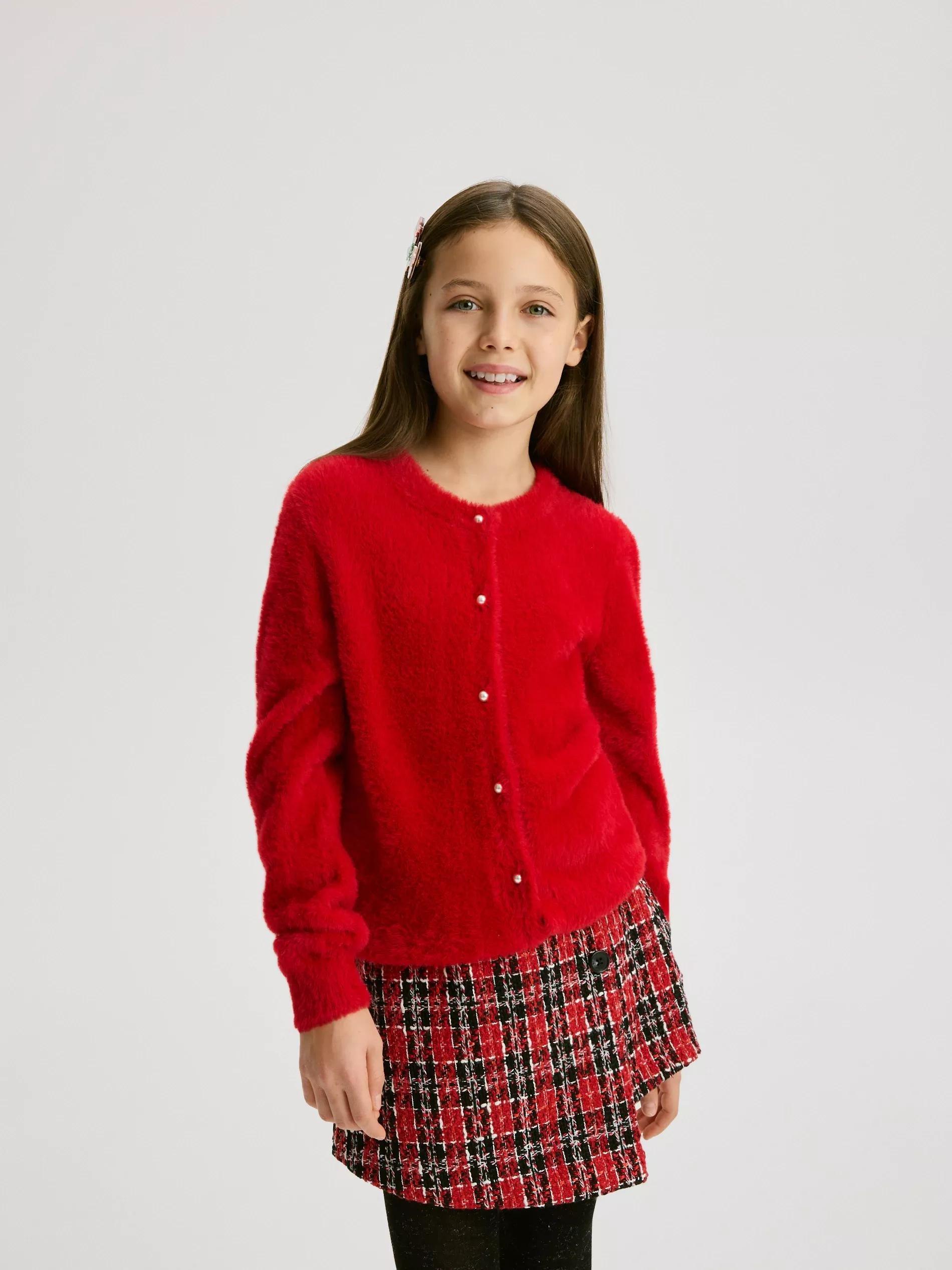 Red Cardigan With Decorative Buttons, Red, medium
