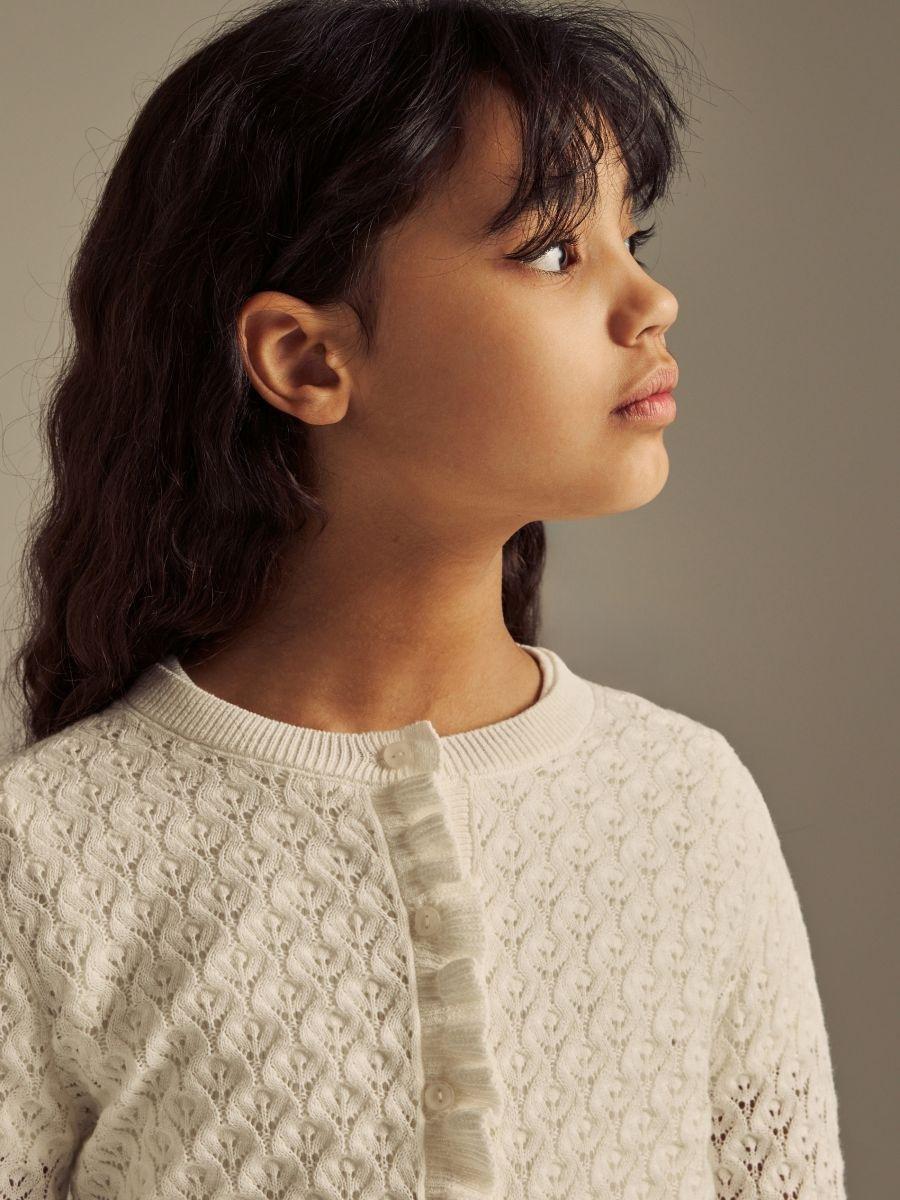 Cream Open Stitch Cotton Cardigan, Ivory, large image number 0