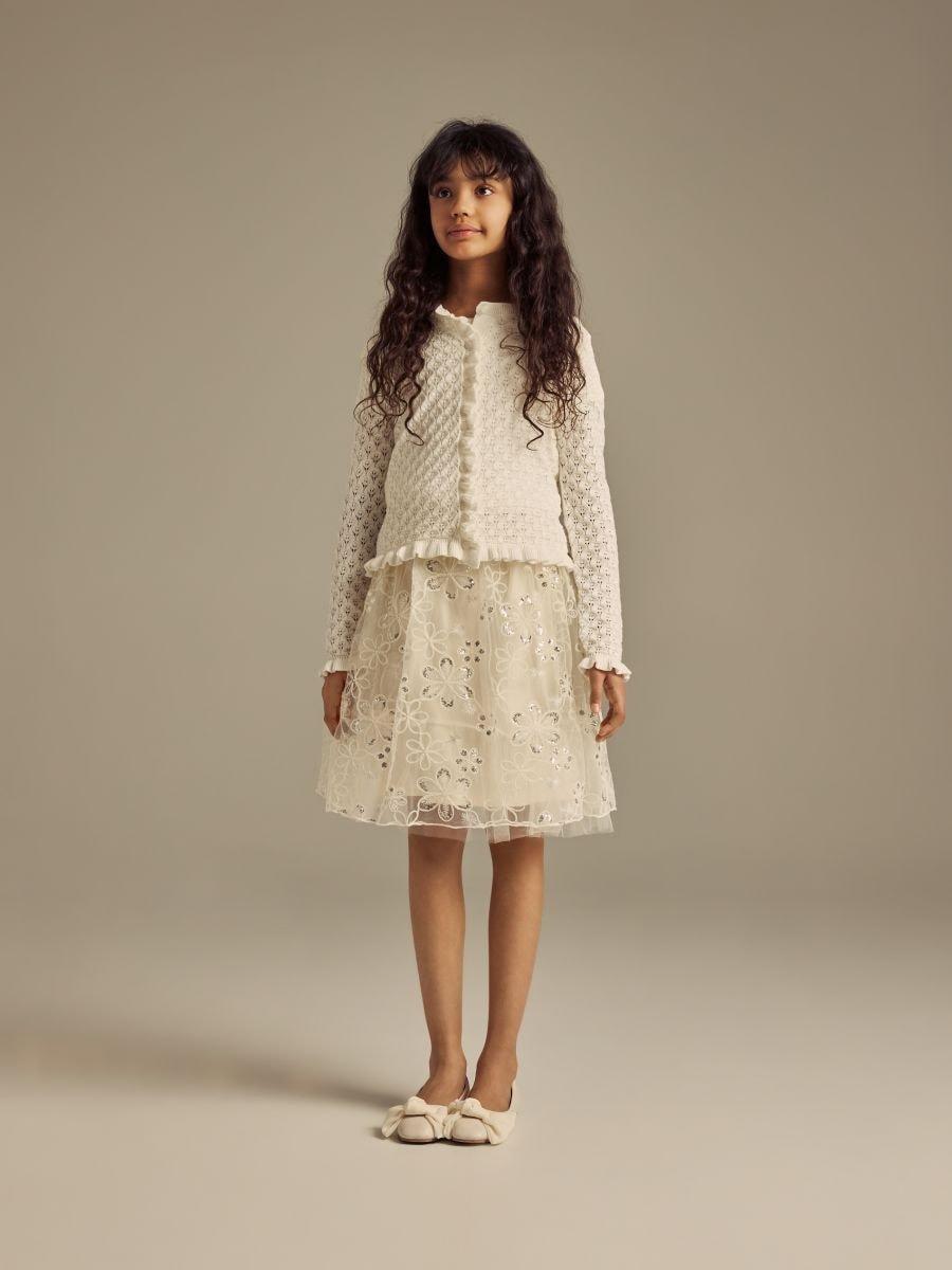 Cream Open Stitch Cotton Cardigan, Ivory, large image number 1