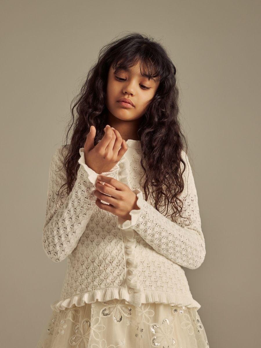 Cream Open Stitch Cotton Cardigan, Ivory, large image number 2