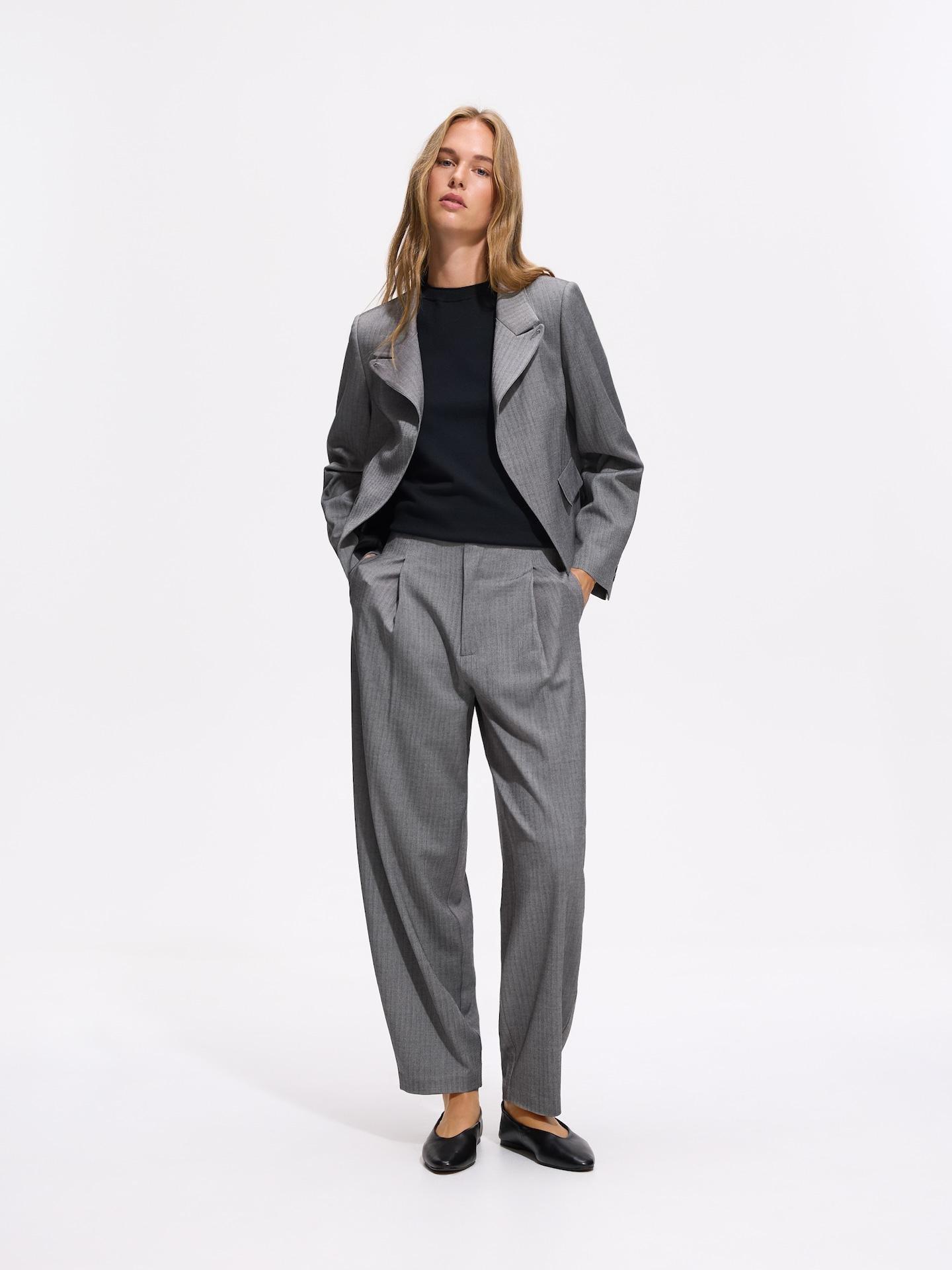 Grey Barrel Trousers With Pleats, Grey, medium