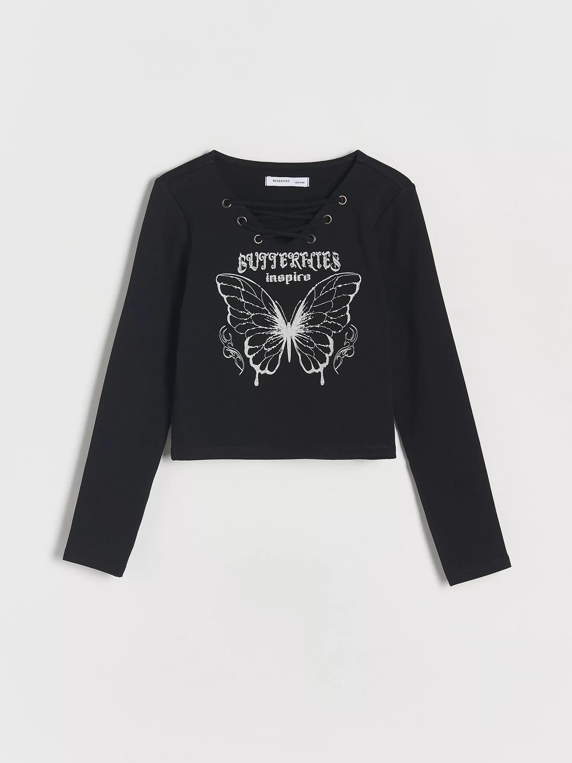 Black Long Sleeve Printed T-Shirt, Kids Girls, , large image number 1
