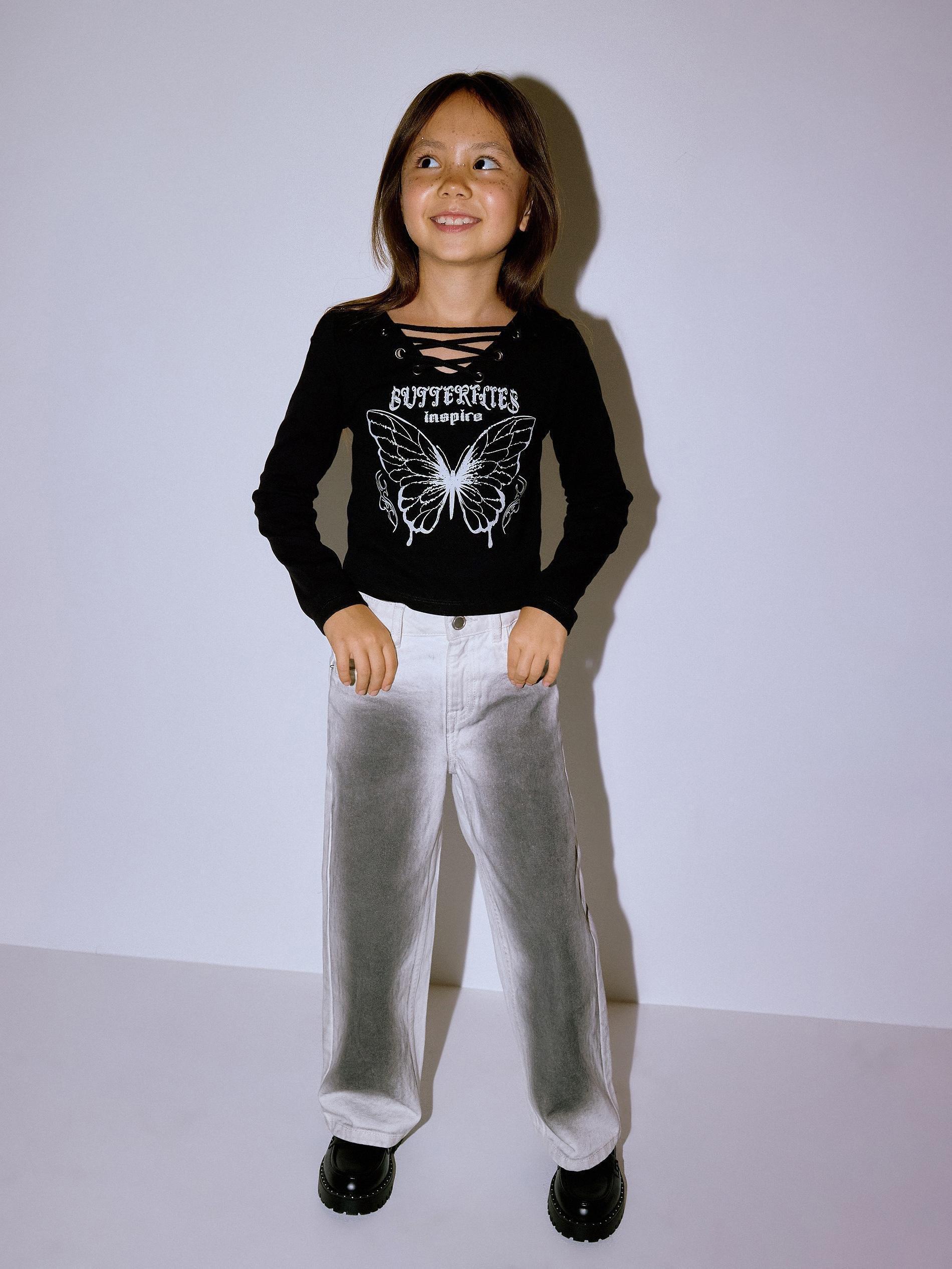 Black Long Sleeve Printed T-Shirt, Kids Girls, , large image number 4
