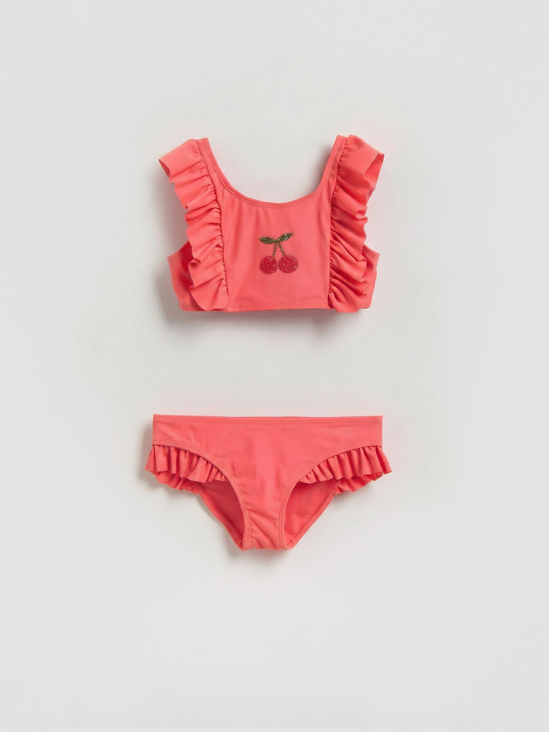 Red Two-Piece Swimsuit With Ruffles, Red, large image number 0