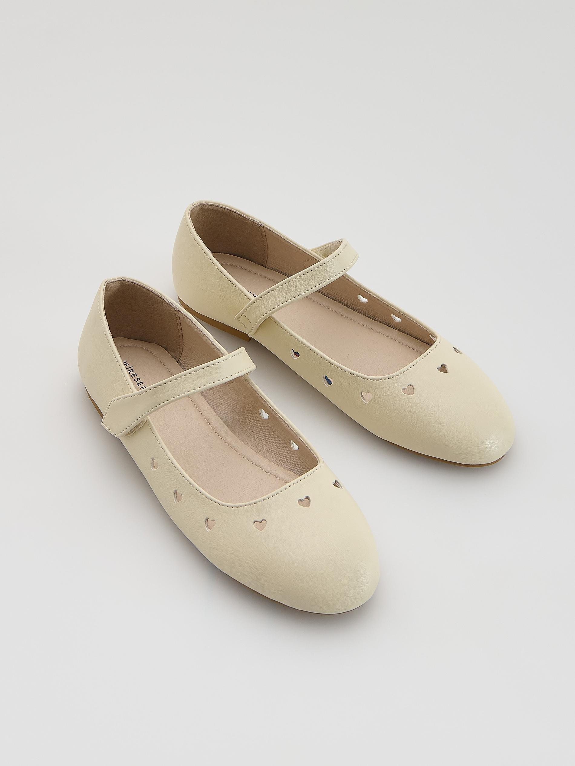 White Leather Imitation Ballerinas, White, large image number 0