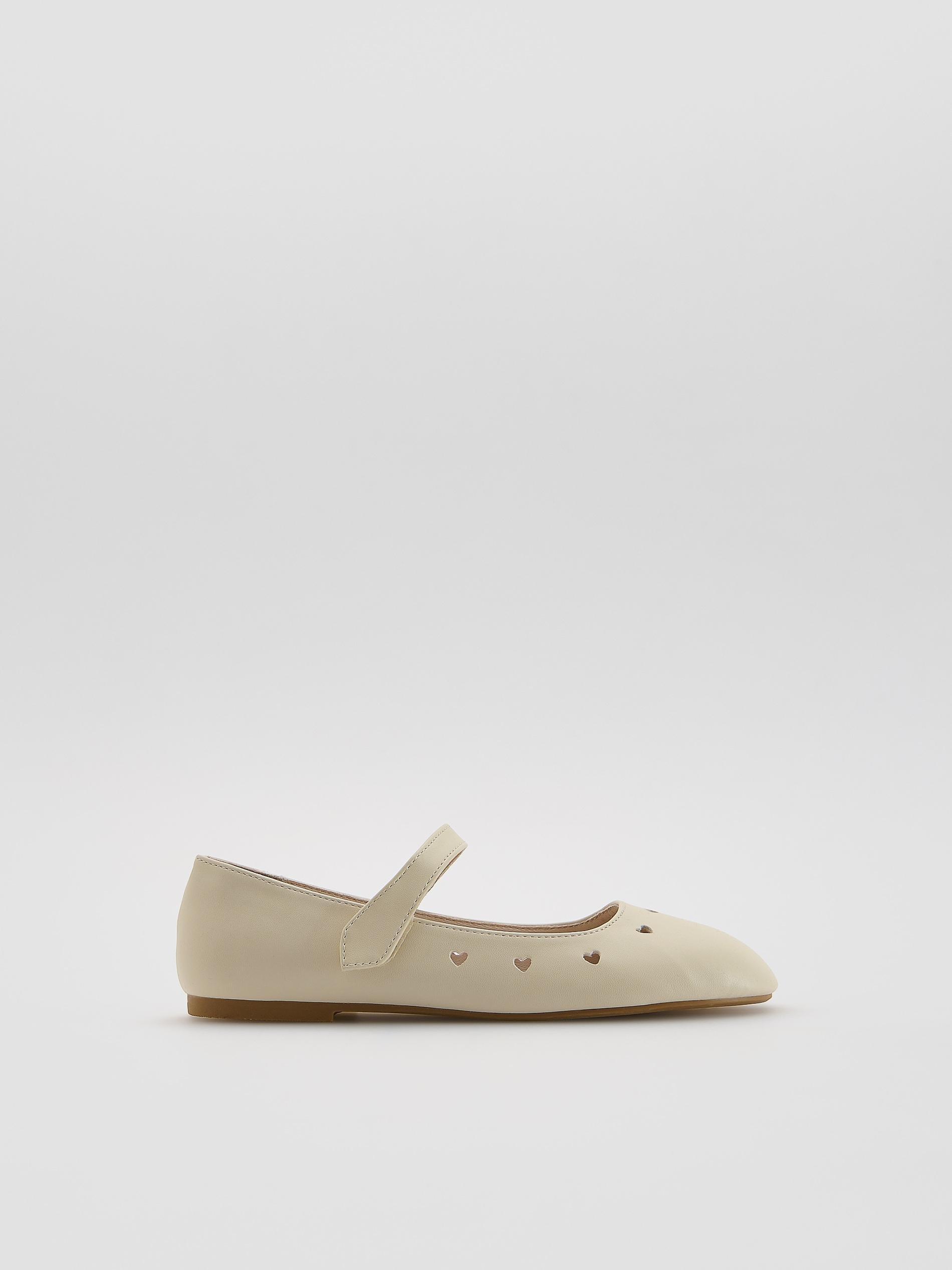 White Leather Imitation Ballerinas, White, large image number 1