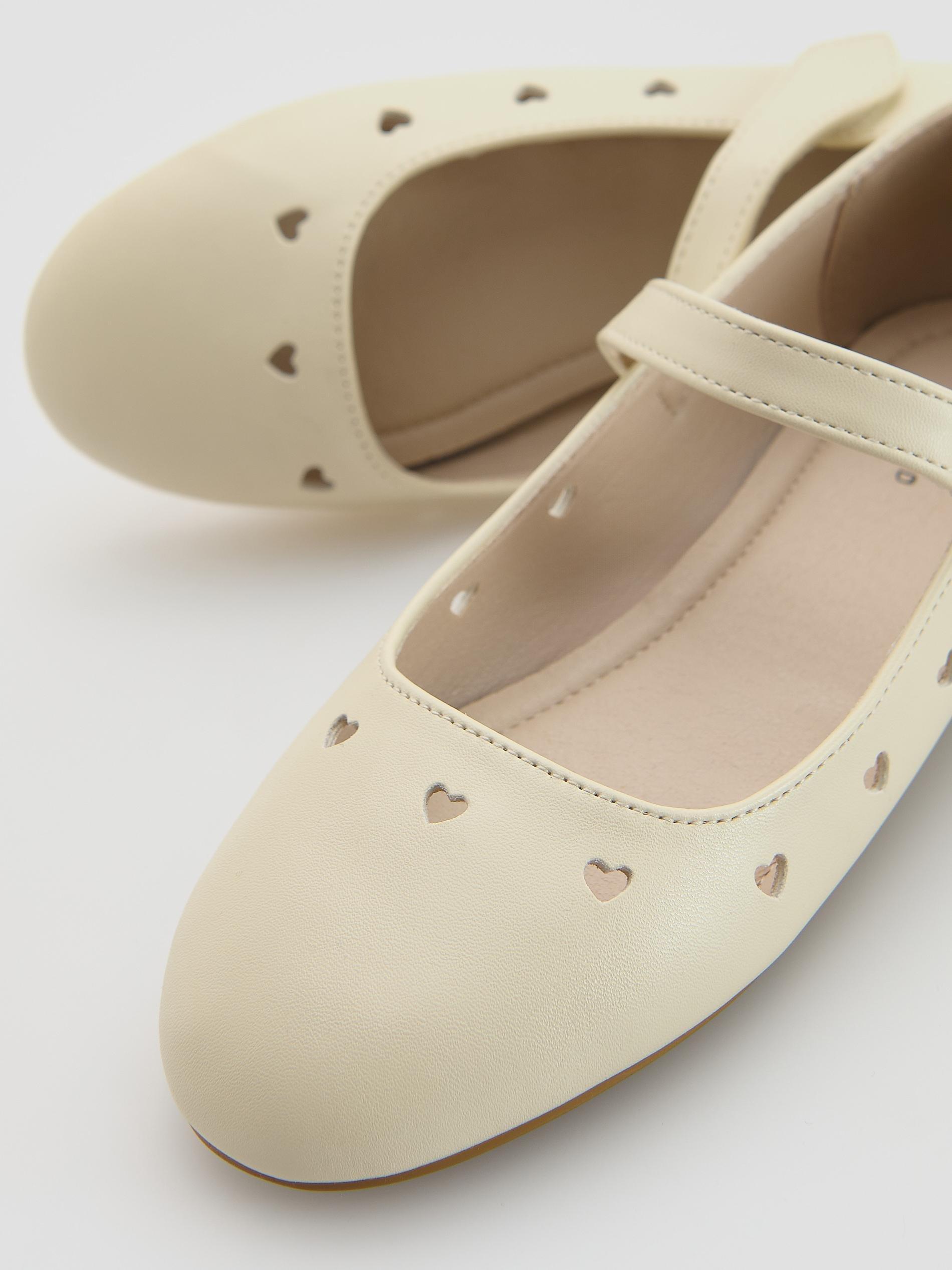 White Leather Imitation Ballerinas, White, large image number 2