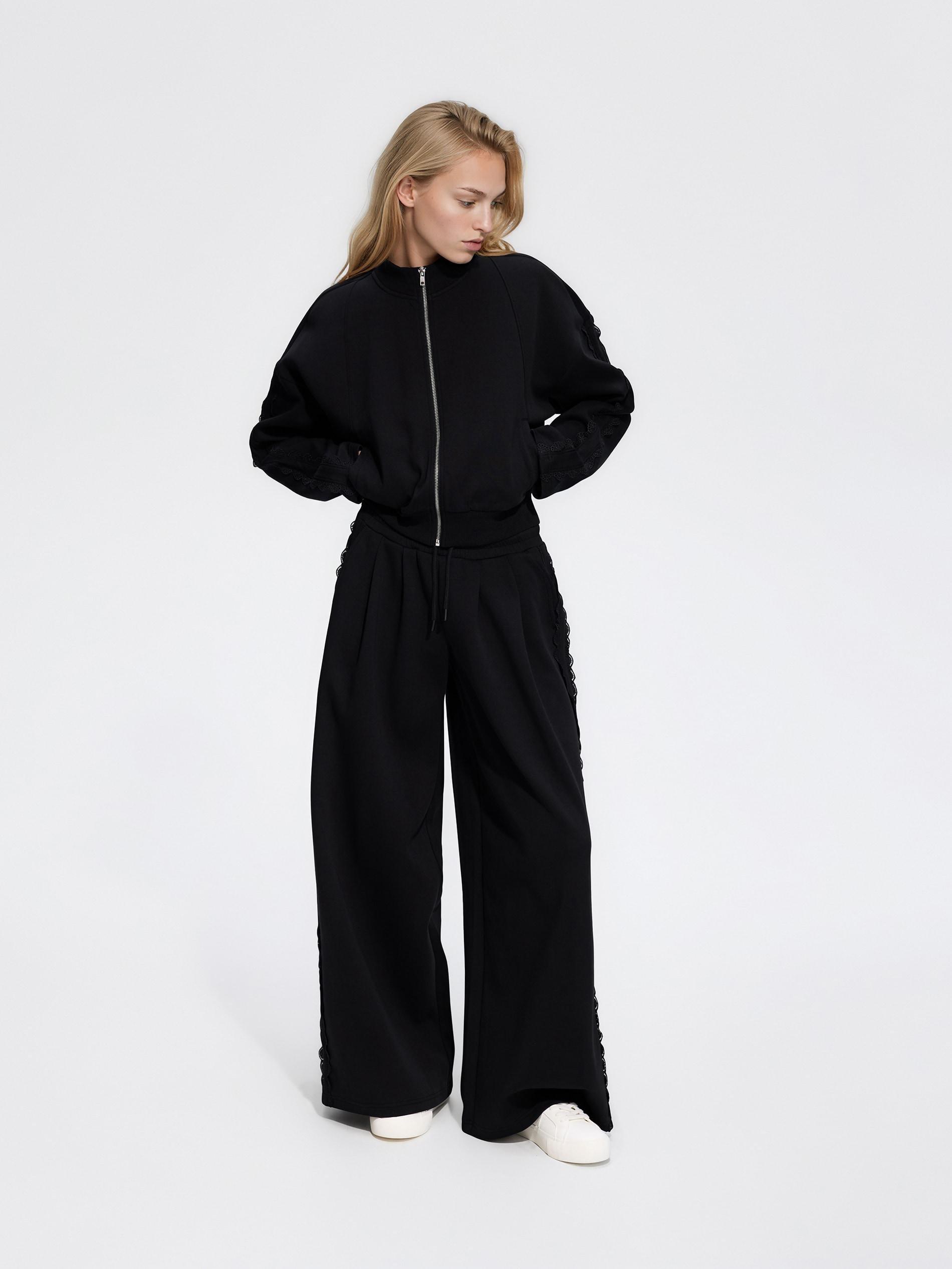 Black Trousers With Decorative Insert, Black, medium
