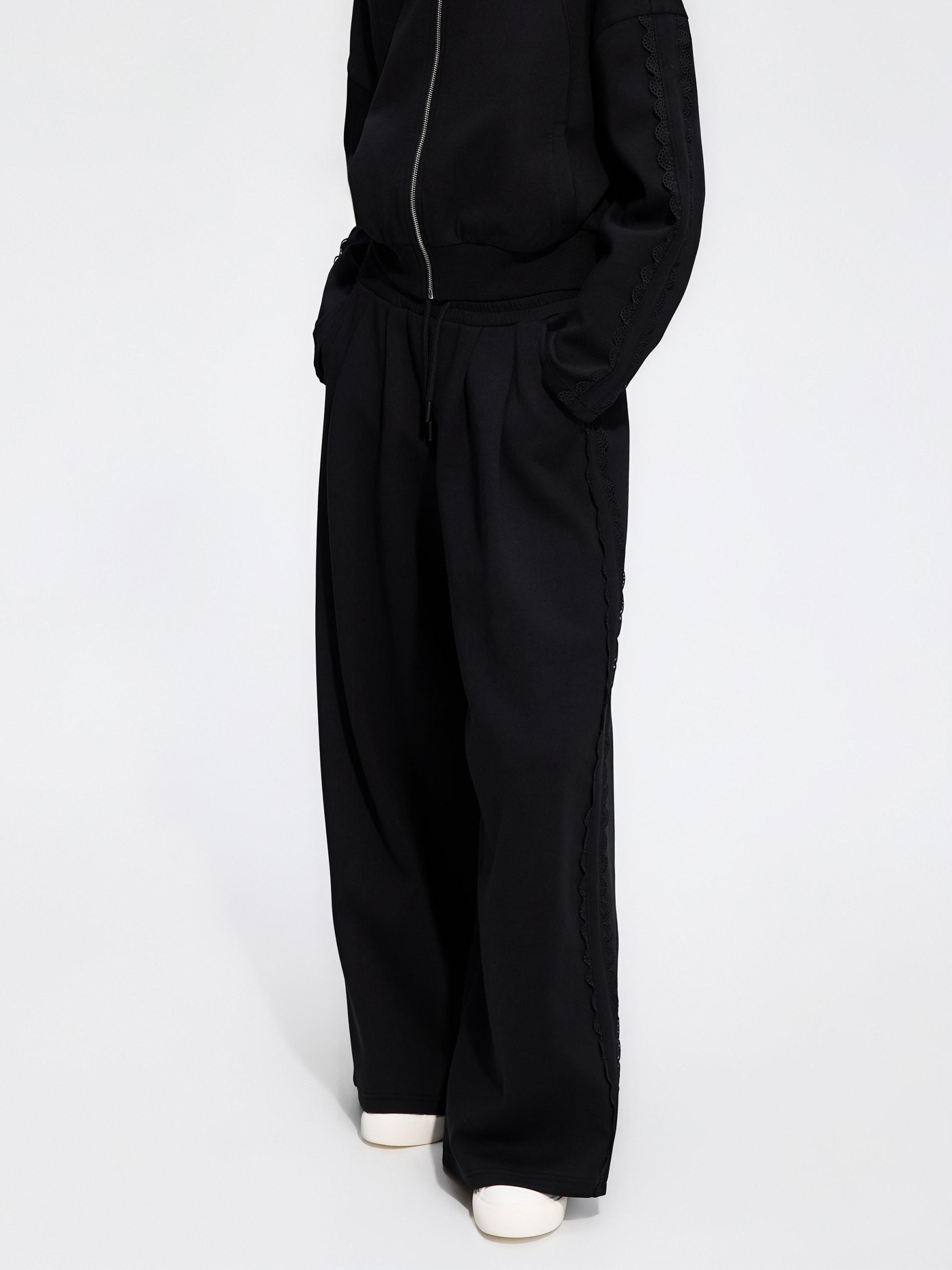 Black Trousers With Decorative Insert, Black, large image number 1