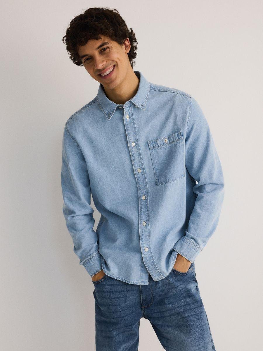 Blue Regular Fit Denim Shirt, , large image number 0