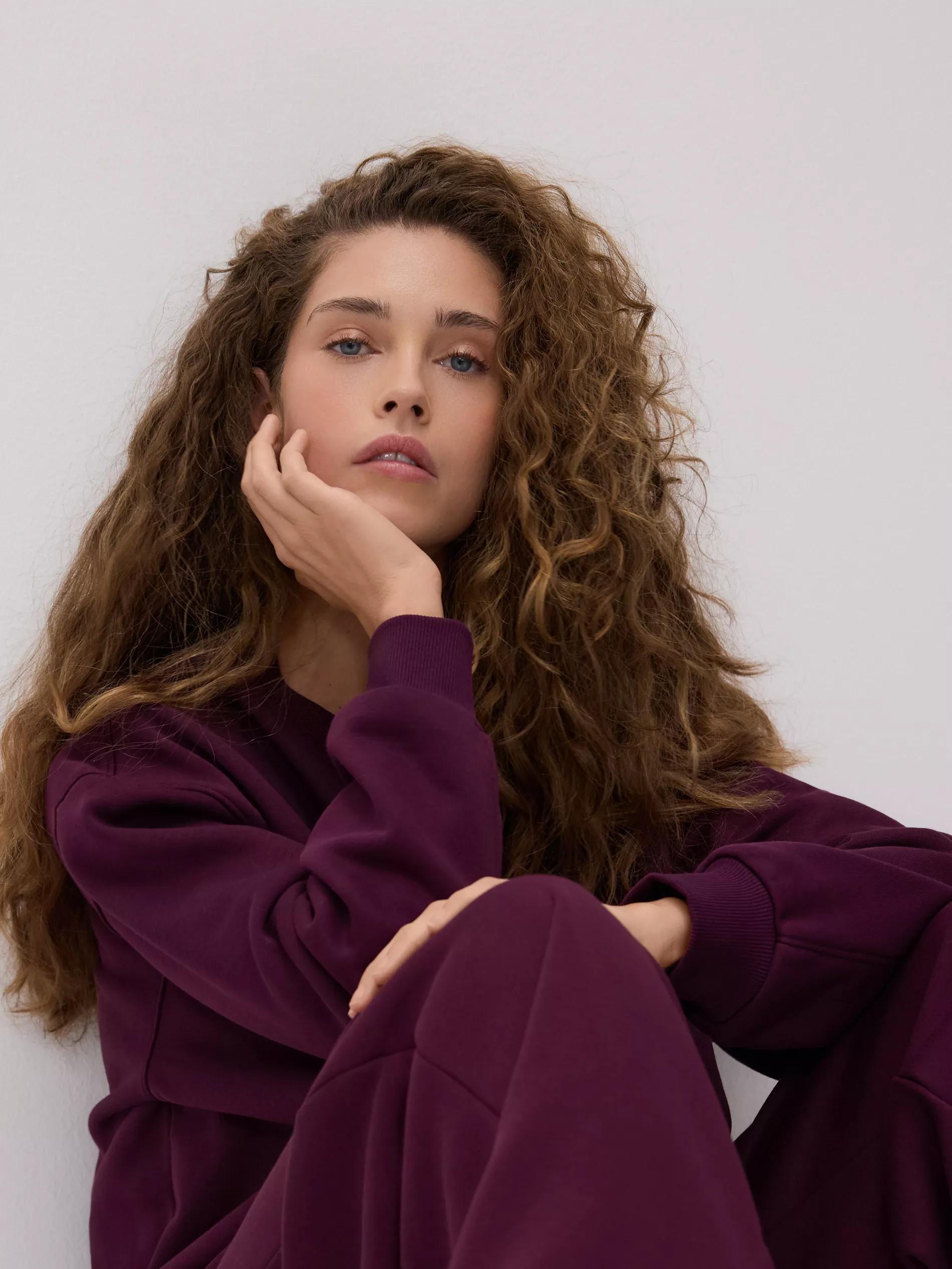 Purple Plain Cotton Rich Sweatshirt, Purple, large image number 1