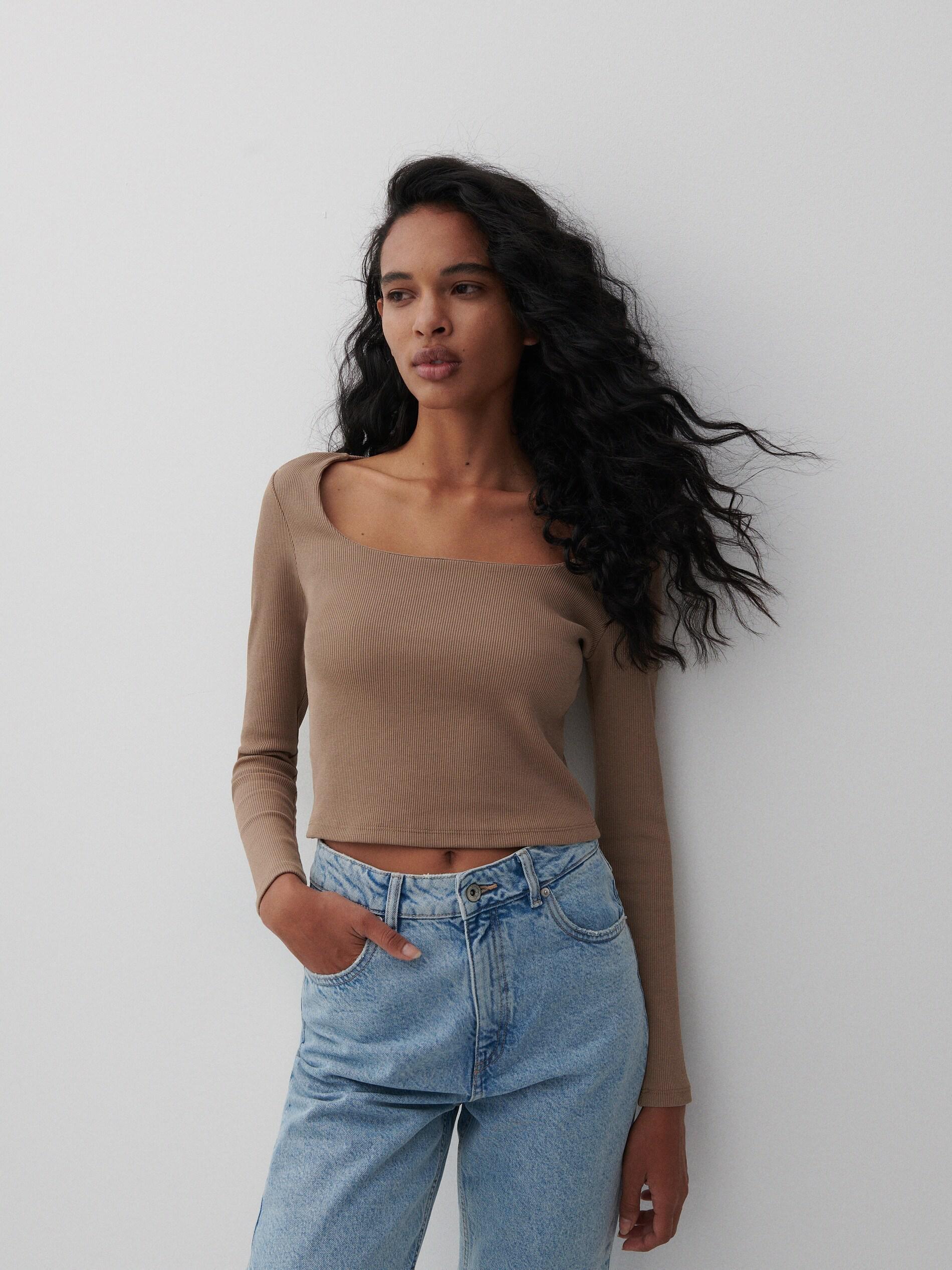 Coffee Ribbed Blouse, Women, , large image number 0